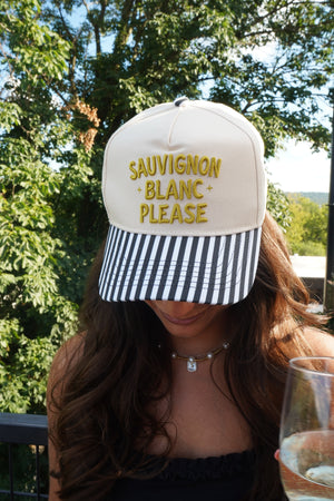 Sauvignon Blanc Please - Black & White Stripe Trucker Hat by KenzKustomz, view 37