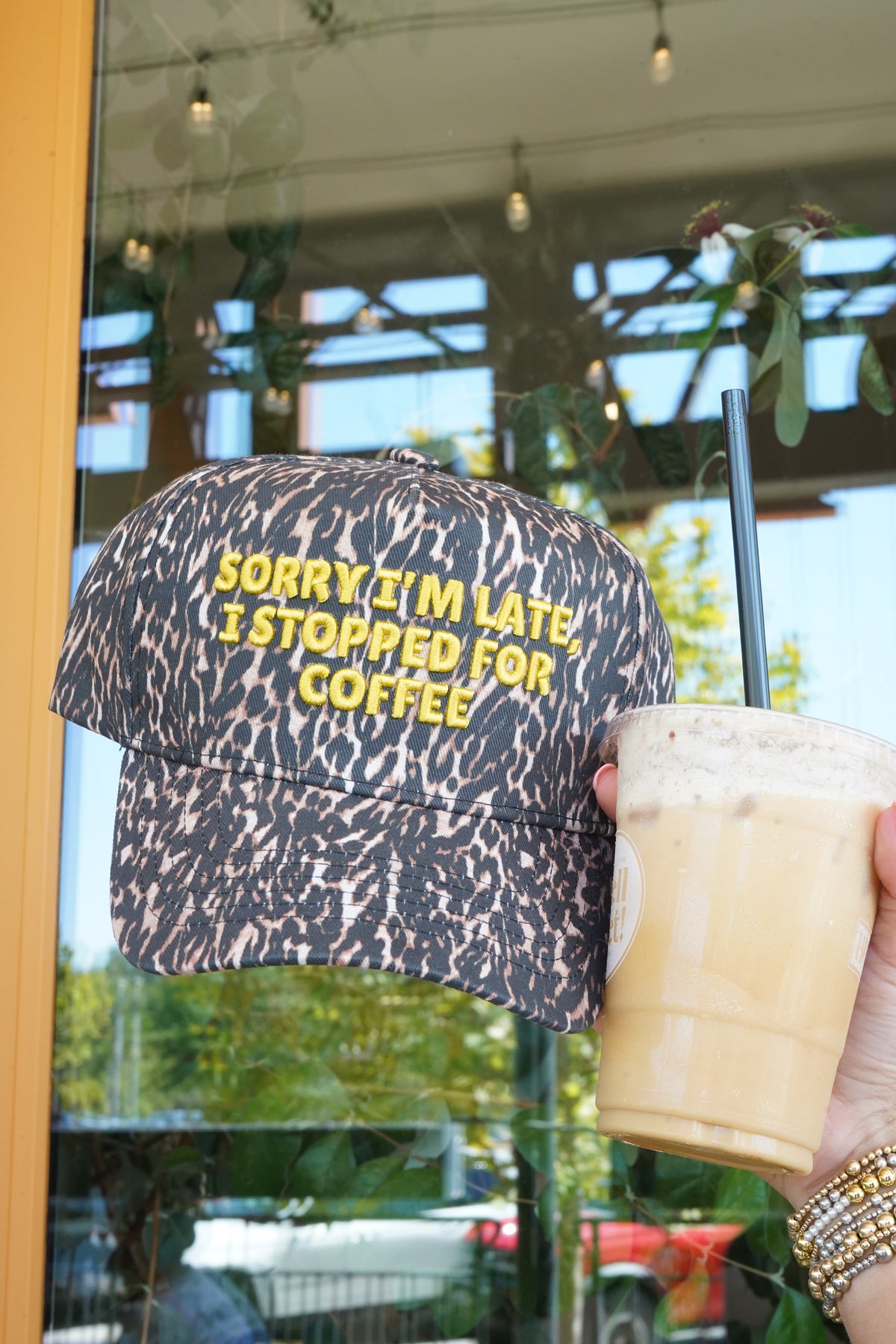 Sorry I'm Late, I Stopped for Coffee - Luxe Leopard Trucker Hat by KenzKustomz, view 39
