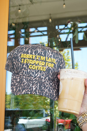 Sorry I'm Late, I Stopped for Coffee - Luxe Leopard Trucker Hat by KenzKustomz, view 33