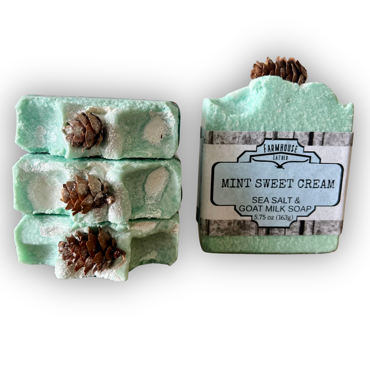 Mint Sweet Cream Sea Salt Bar handmade goat milk soap by Farmhouse Lather