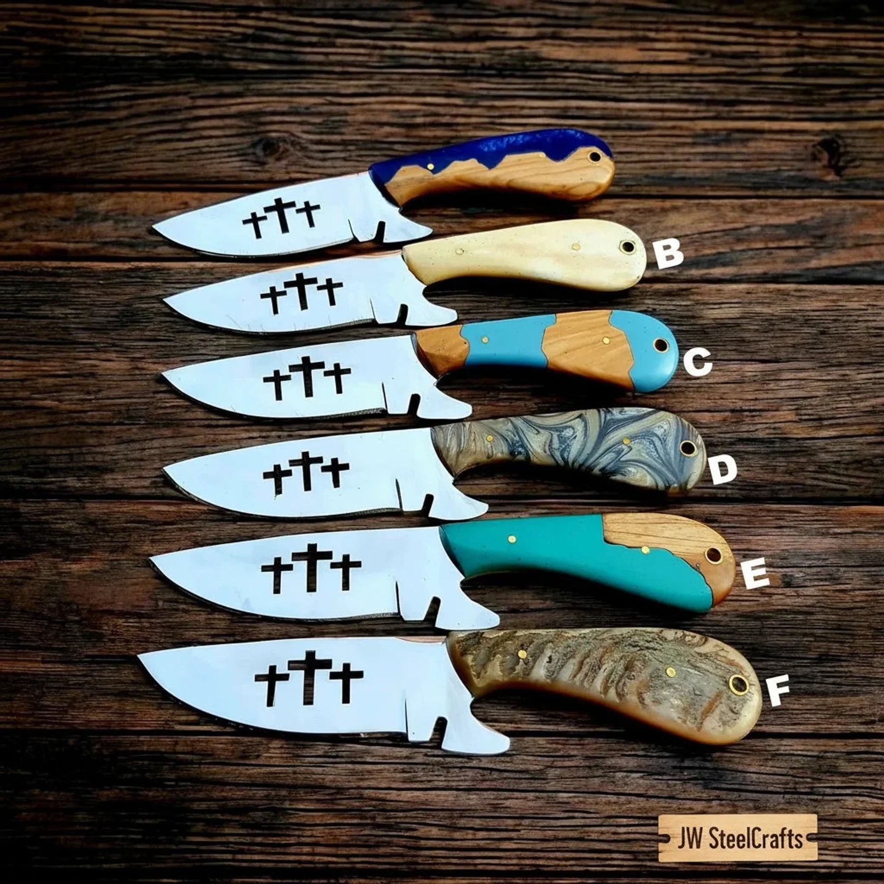 Three Crosses Cowboy Skinner Set with Carbon Steel Blades by JW SteelCrafts