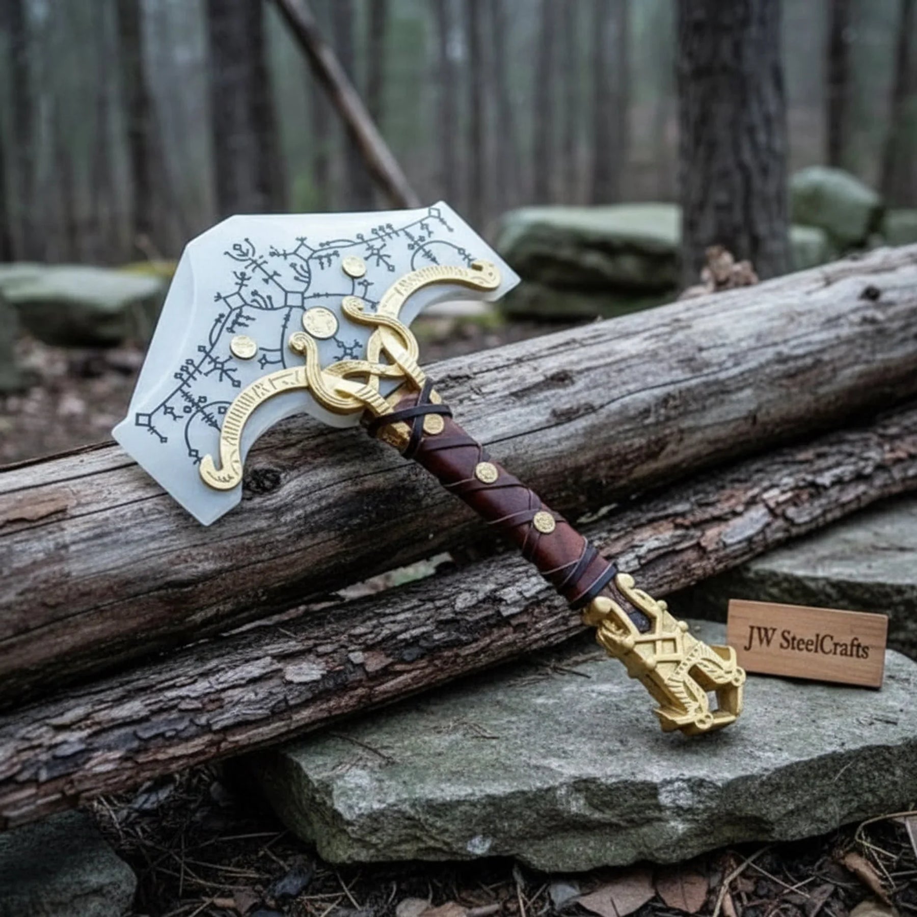 Mjolnir Viking Thor Hammer Axe 12" Handmade Norse Replica with Engraved Nordic Blade by JW SteelCrafts
