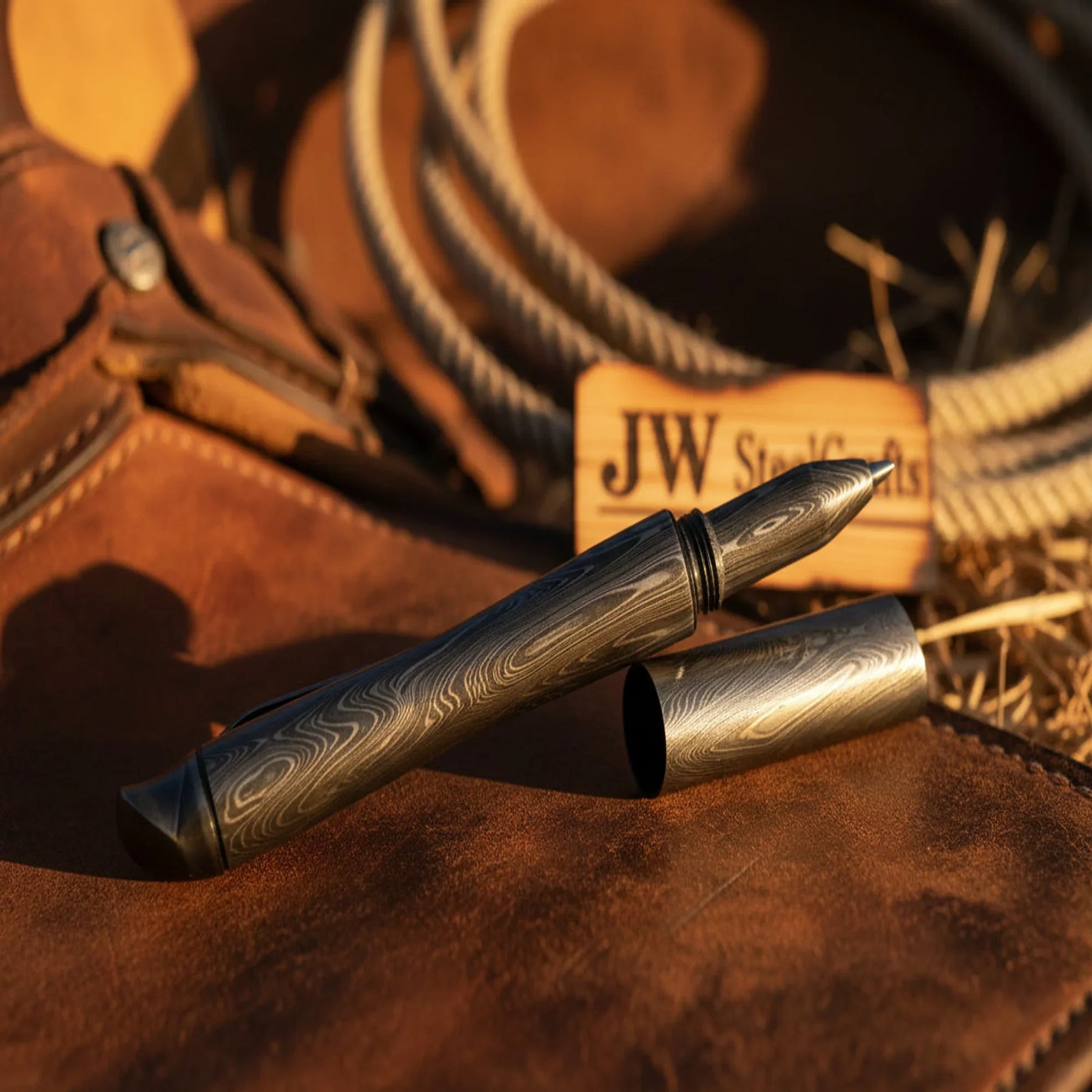 Damascus Rollerball Capped Pen with Full Forged Body by JW SteelCrafts