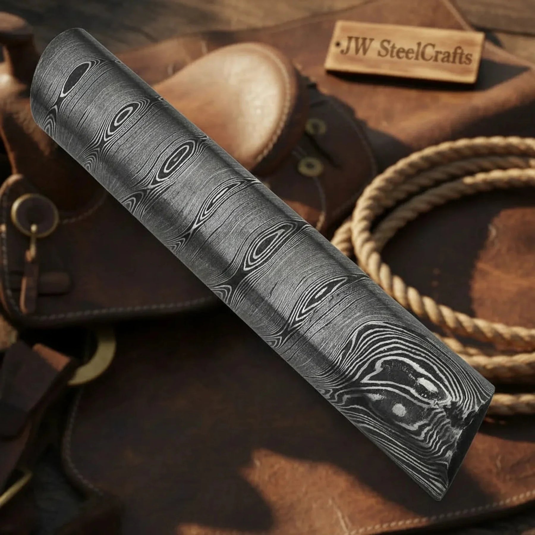 Hand Forged Ranchsteel Damascus Bar 4" 30mm Twist Pattern Rod Knife Making Billet by JW SteelCrafts
