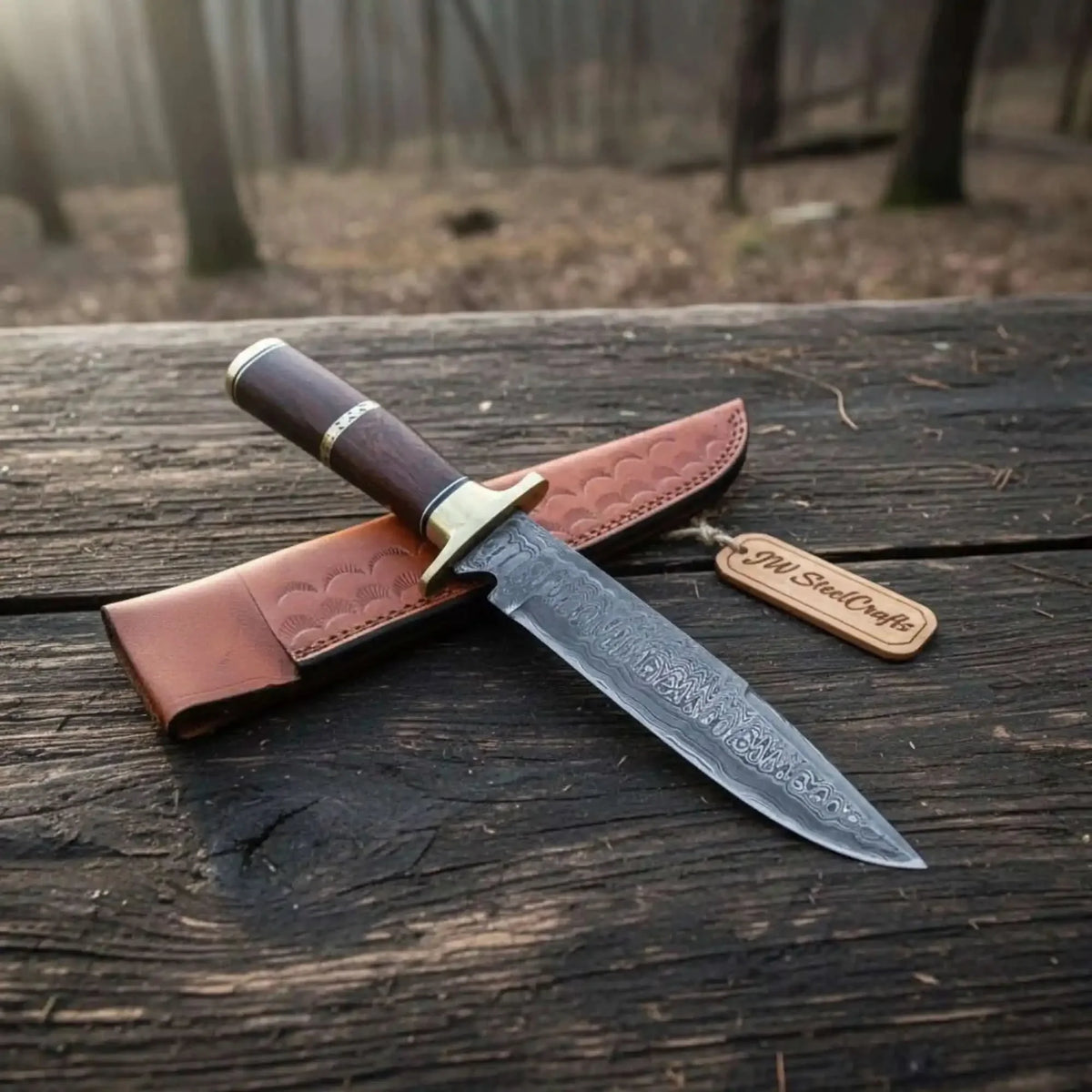 Sheffield Clip Point Damascus Bowie Knife with Rosewood Handle by JW SteelCrafts