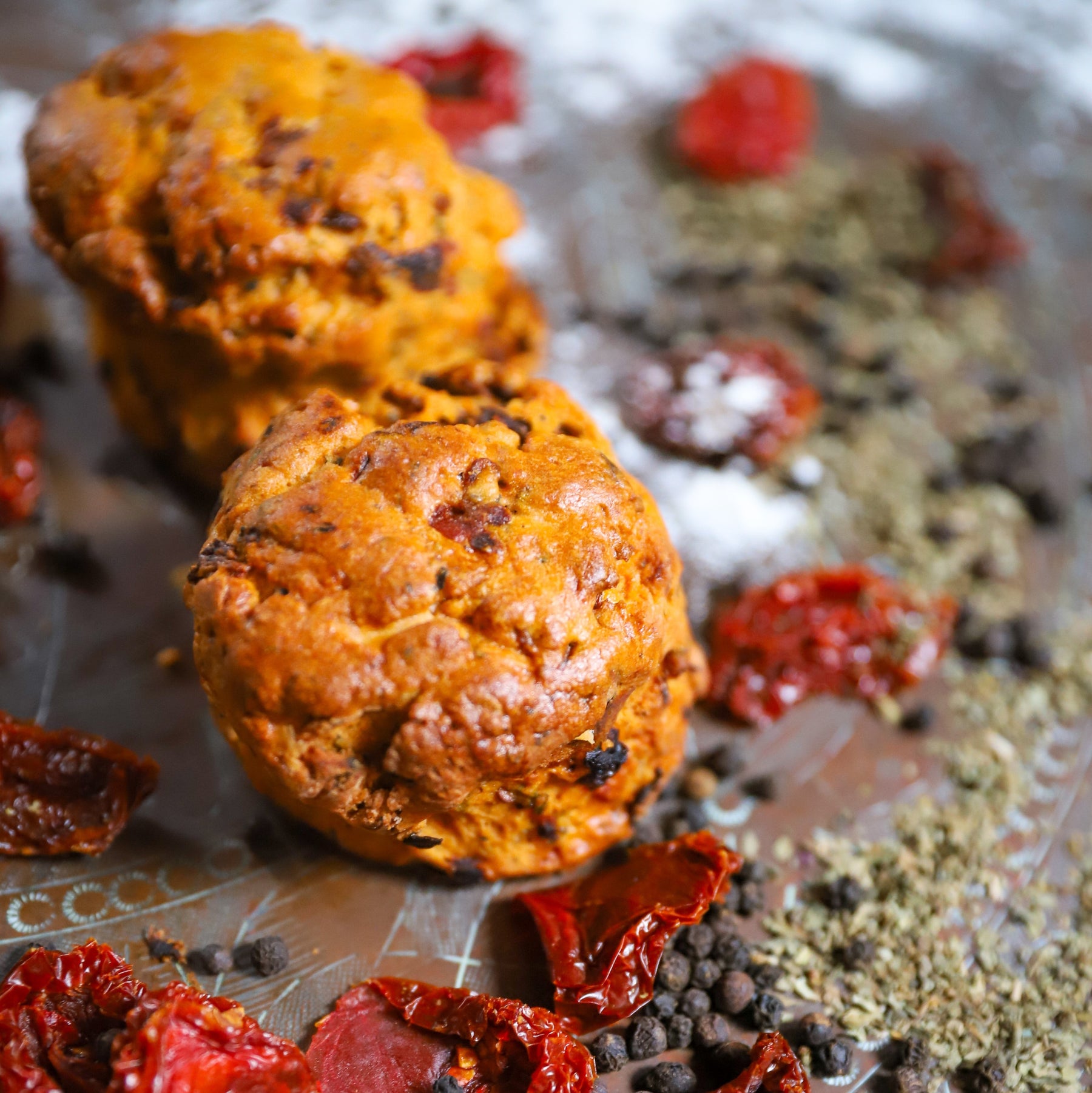 Sun Dried Tomato, Basil & Black Peppercorn Scones