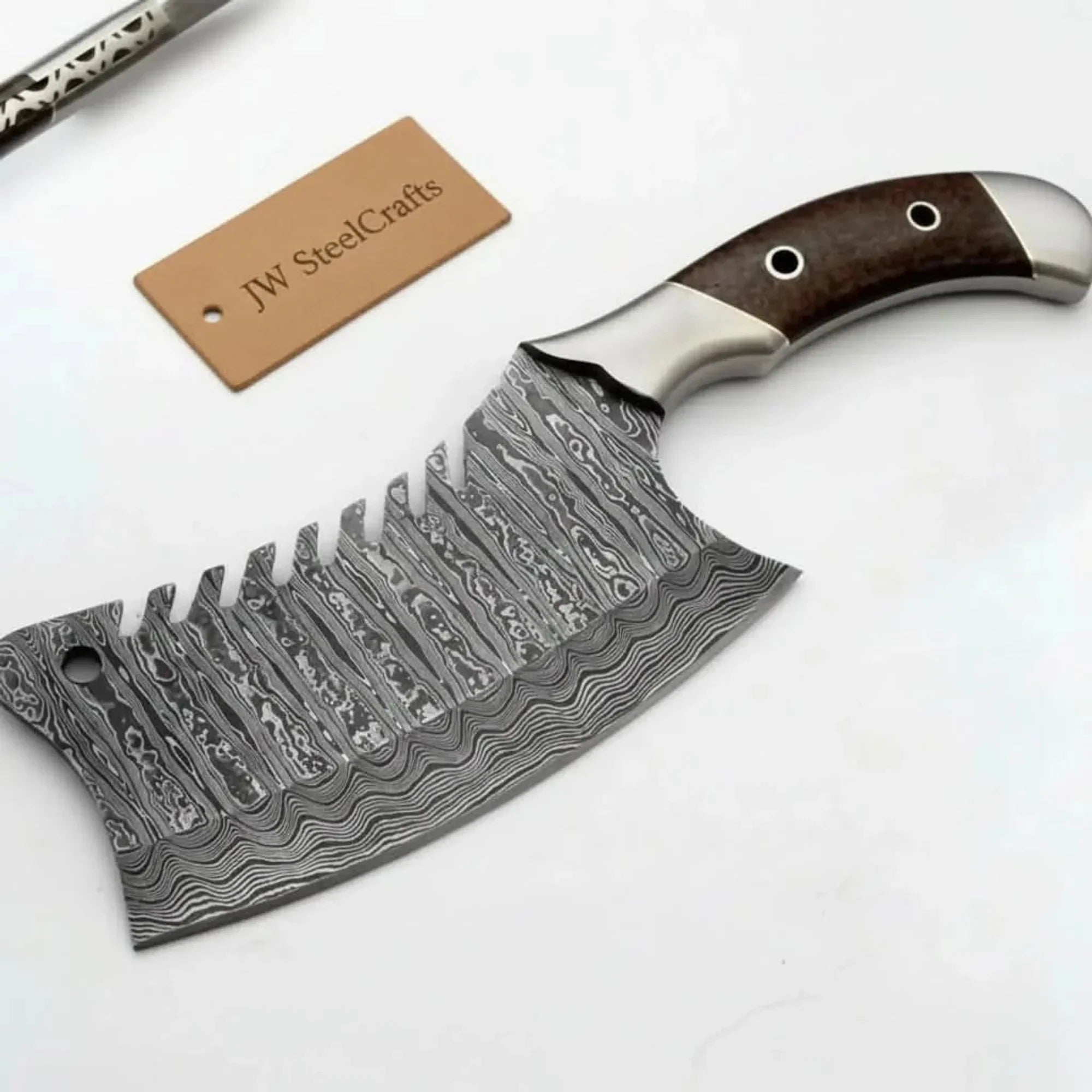 Heavy-Duty Damascus Meat Tenderizer Cleaver by JW SteelCrafts