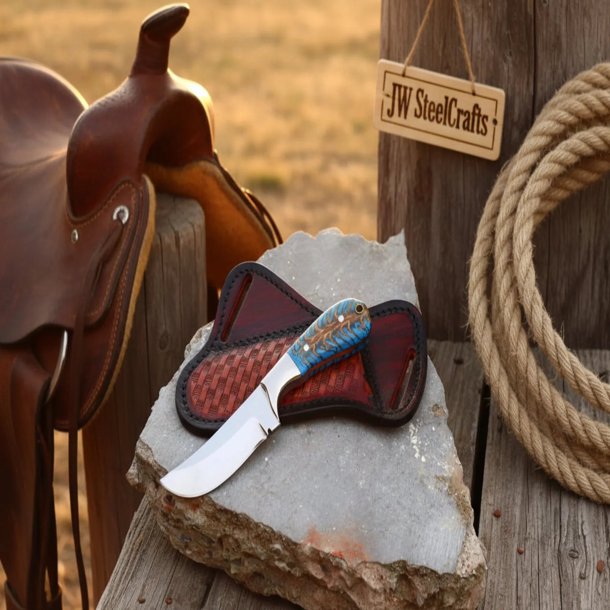 Sundance Turquoise Tracker Knife 10" by JW SteelCrafts