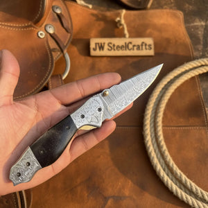 Blackwaist Damascus Folder Knife by JW SteelCrafts