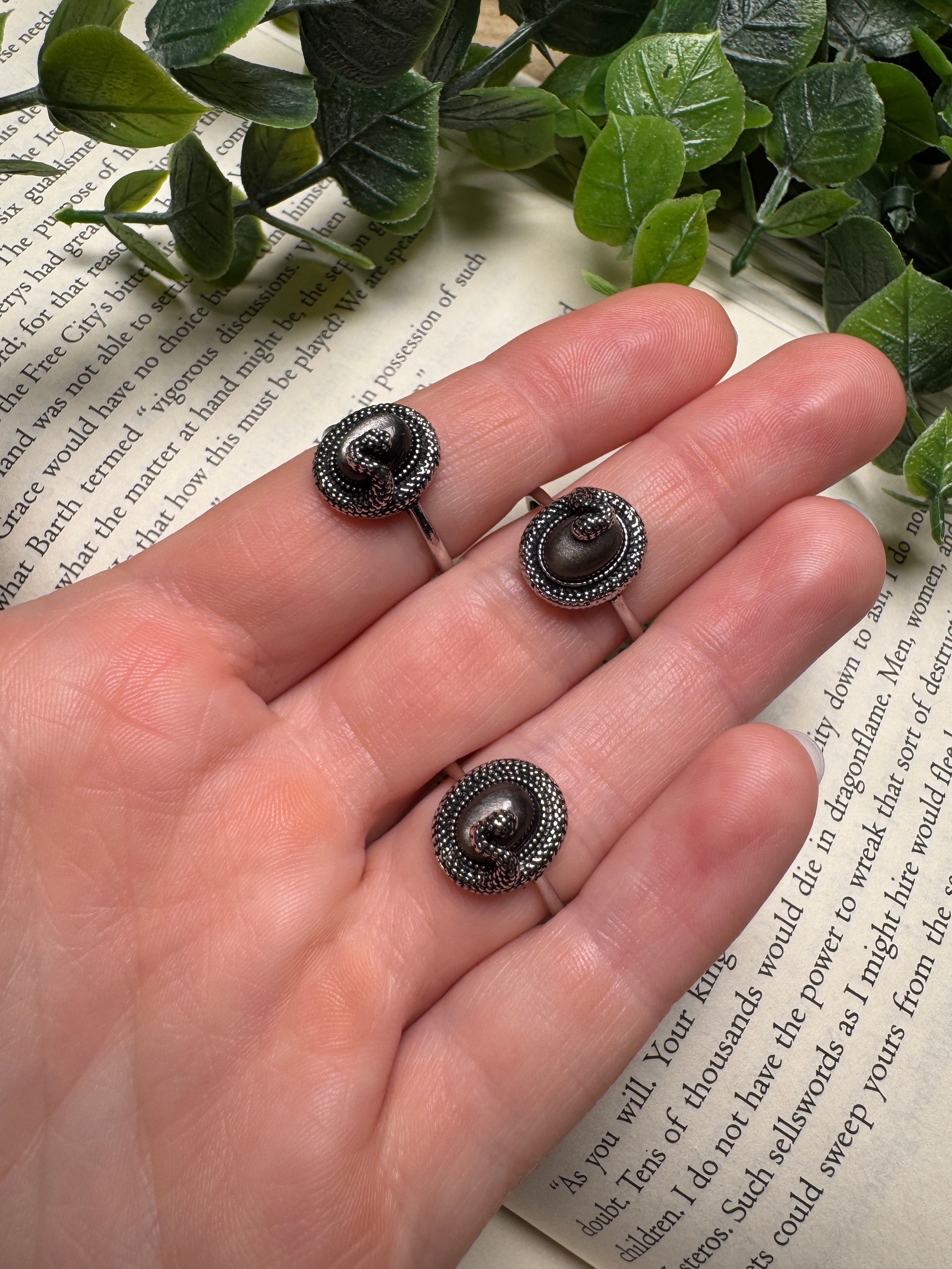 Silver Sheen Obsidian Snake Adjustable Ring