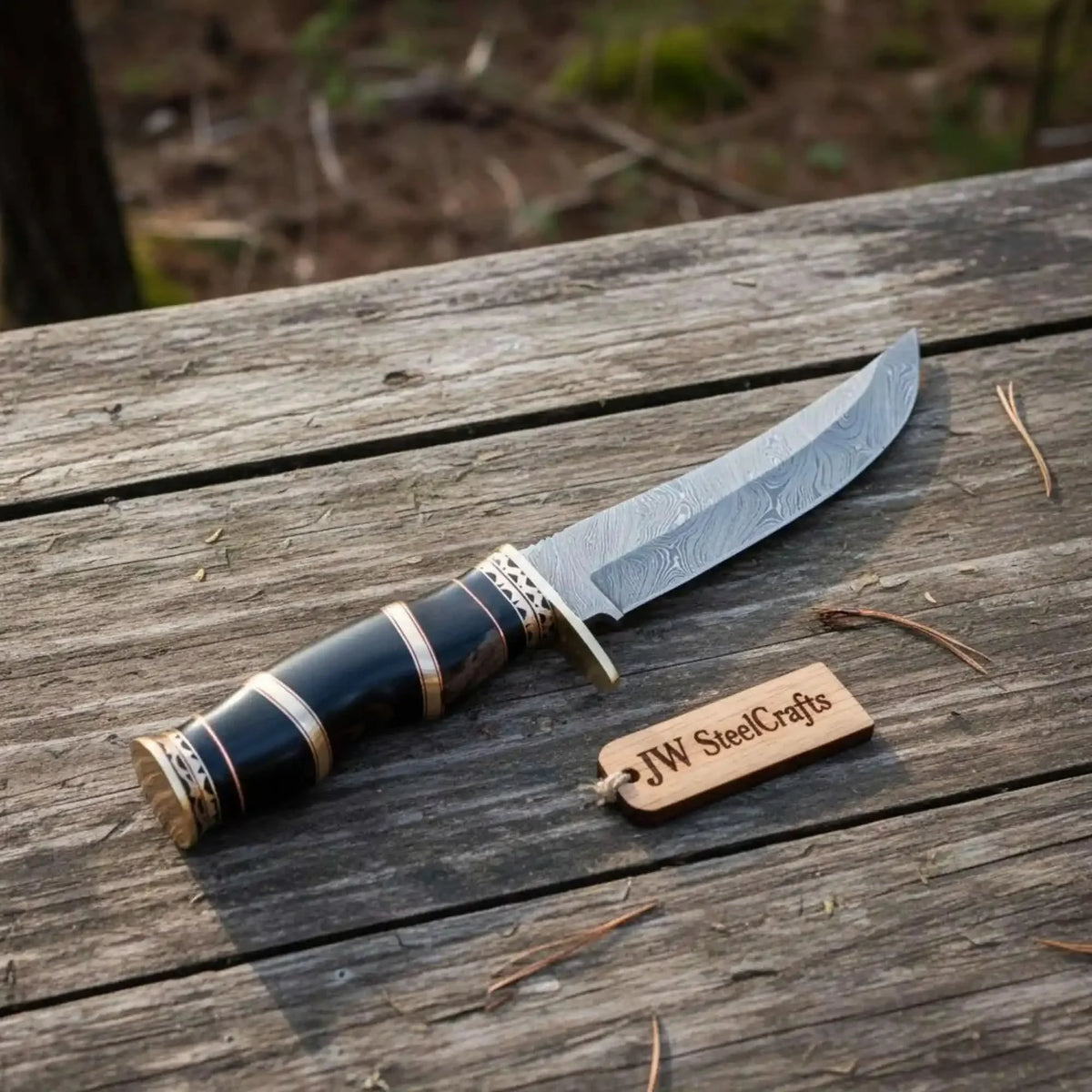 Handmade Clip Point Bowie Knife Forged Damascus Steel Fixed Blade by JW SteelCrafts by JW SteelCrafts