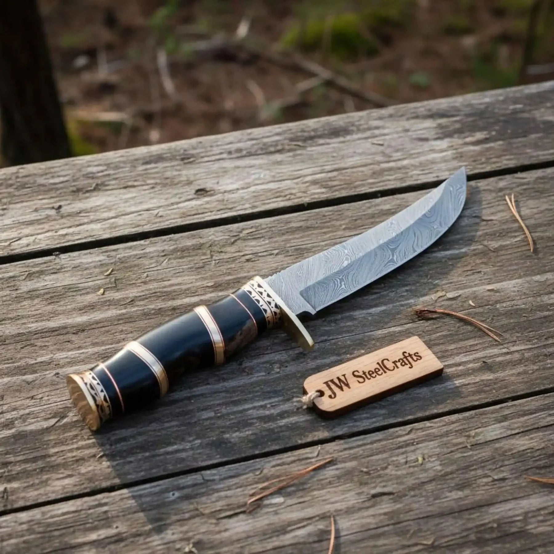 Handmade Damascus Clip Point Bowie Knife Full Tang Fixed Blade by JW SteelCrafts by JW SteelCrafts