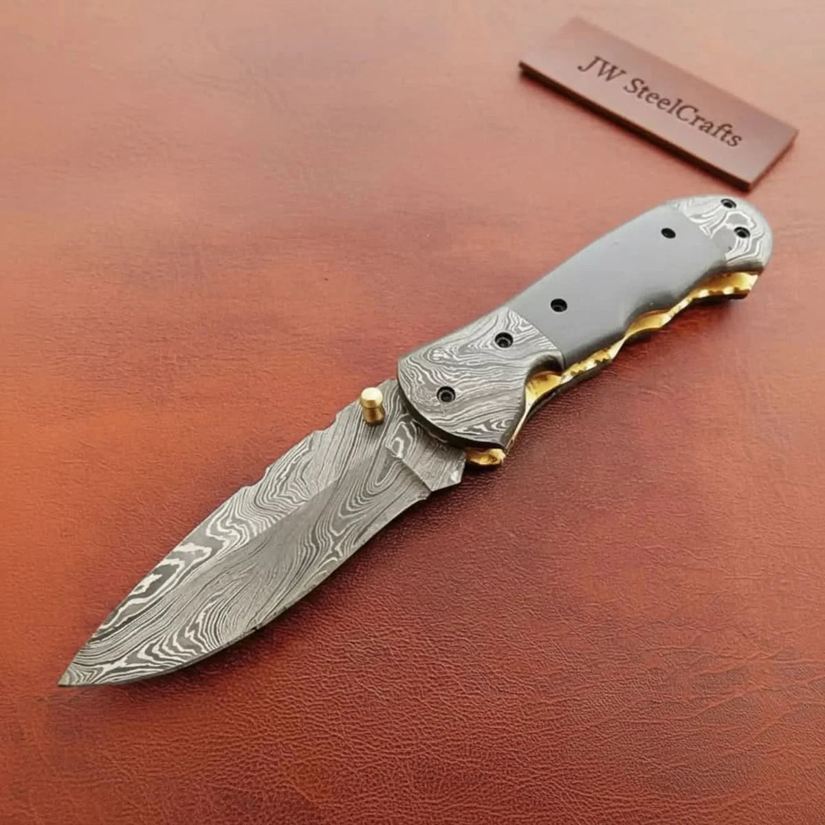 Handmade Damascus Folding Knife with Gray Micarta Handle, Custom Pocket Knife, EDC Damascus Folder by JW SteelCrafts by JW