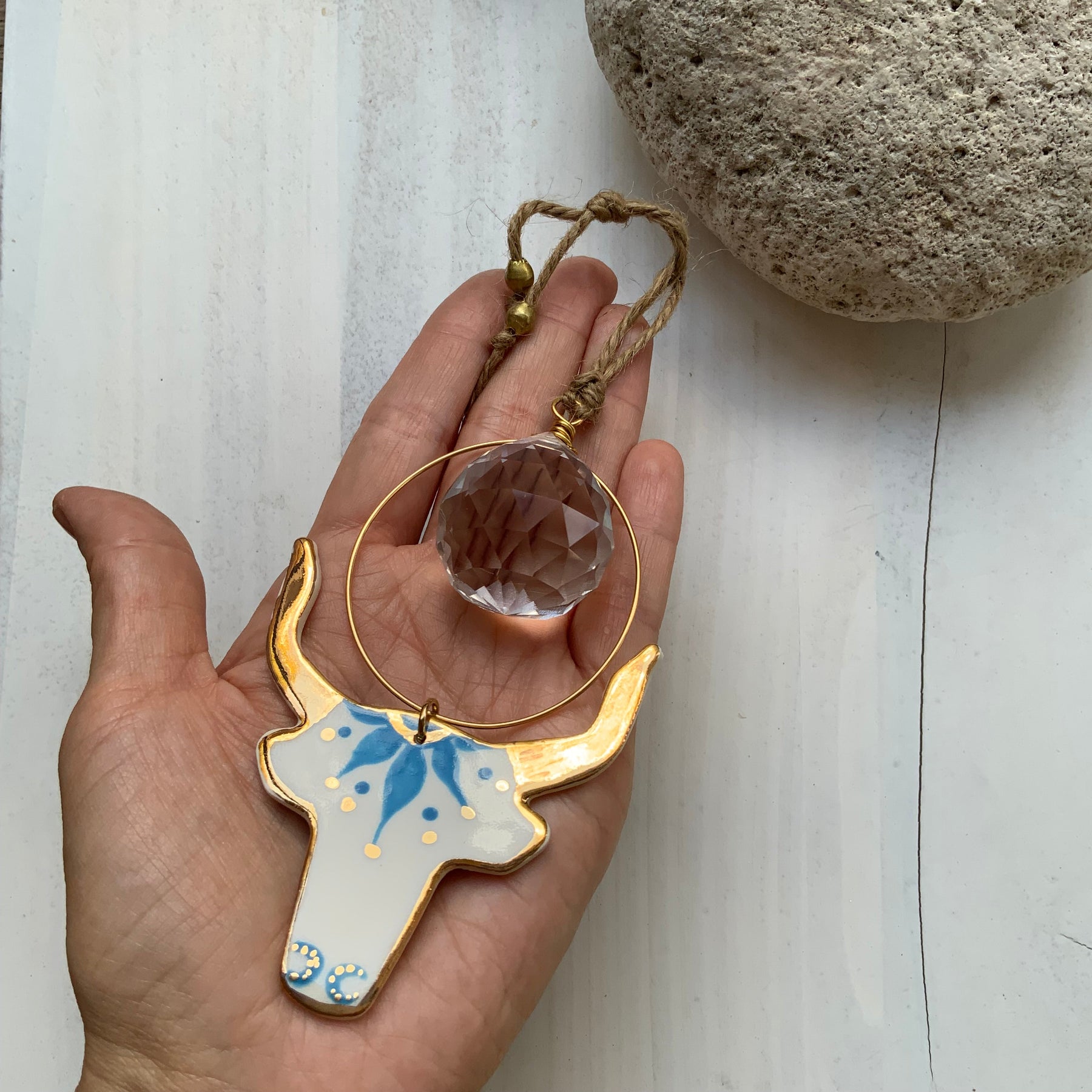Celestial Ceramic Longhorn sun catcher ornament