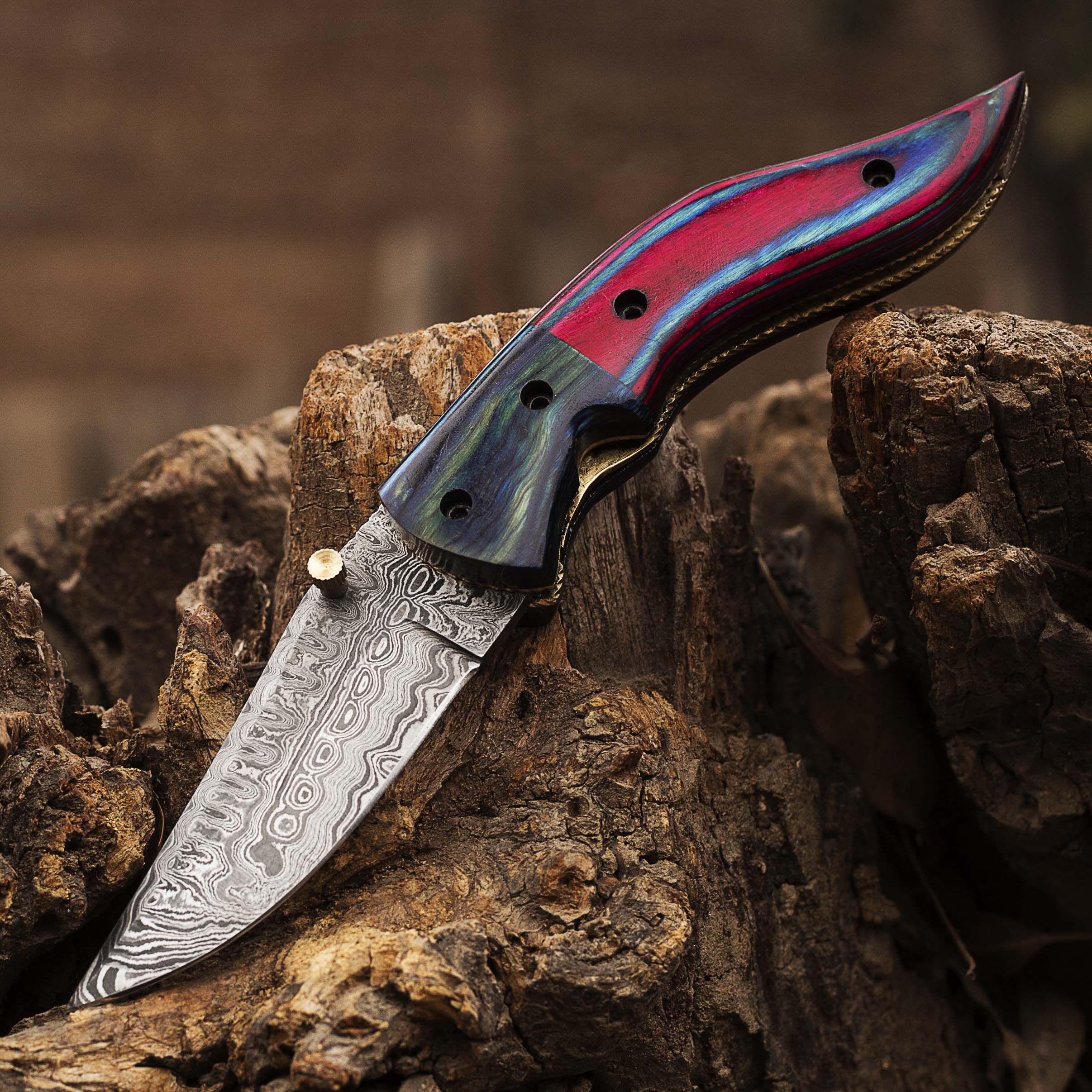 Damascus steel Folding Pocket Knife with Exotic wood Handle by Teton Twist Knives – view 2