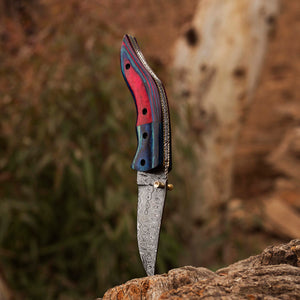 Damascus Steel Folding Knife, Handmade Damascus Pocket Knife, Groomsman Gift, Anniversary Wedding Gift, Birthday Gift, Personalized Gift USA