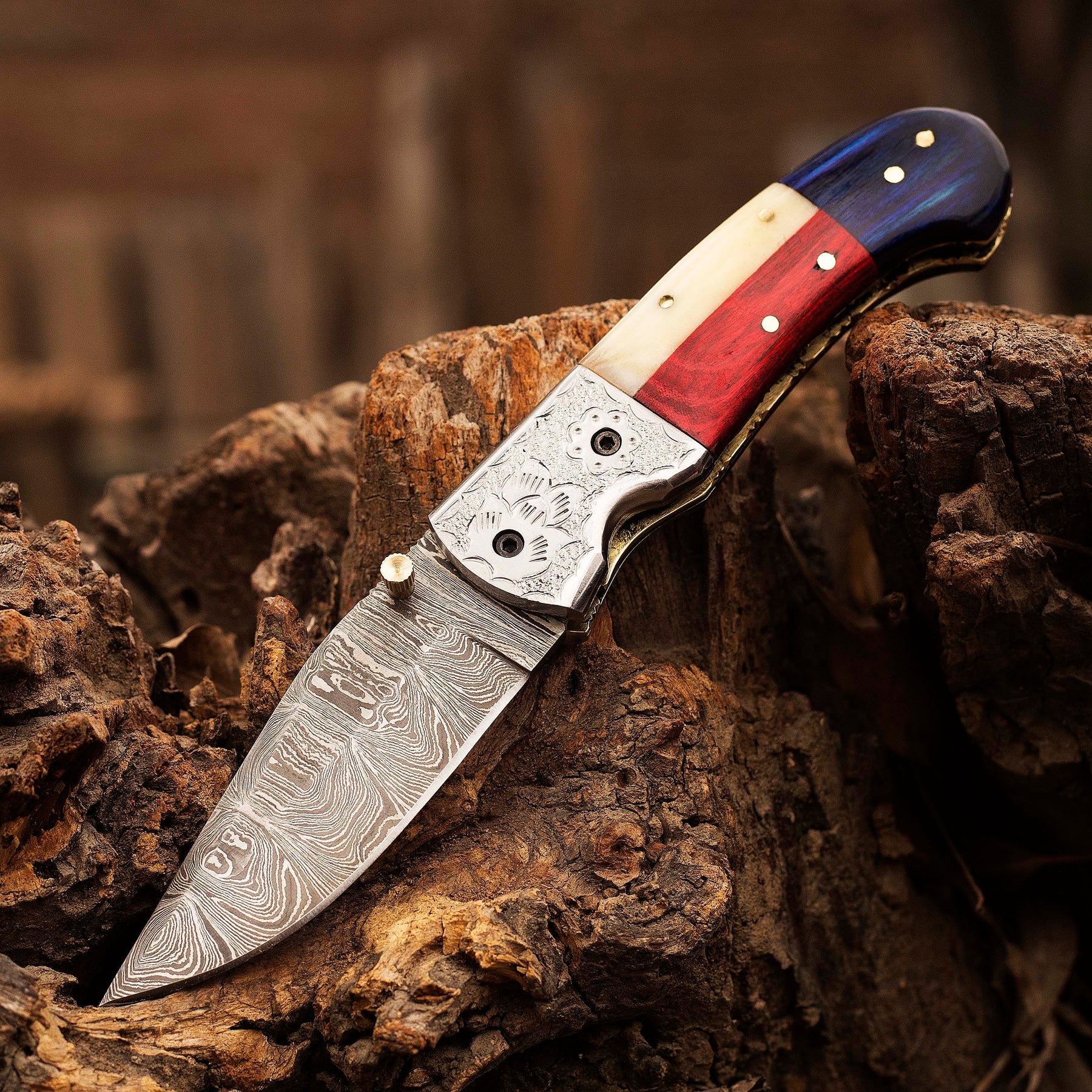 Handmade Damascus Pocket knife Texas Flag Handle Birthday Gift Folding knife Groomsmen Gift Personalized Men Gift For Men