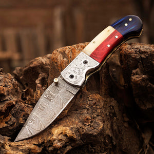 Handmade Damascus Pocket knife Texas Flag Handle Birthday Gift Folding knife Groomsmen Gift Personalized Men Gift For Men