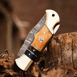 Damascus Steel Folding Knife, Handmade Damascus Pocket Knife, Groomsman Gift, Anniversary Wedding Gift, Birthday Gift, Personalized Gift USA