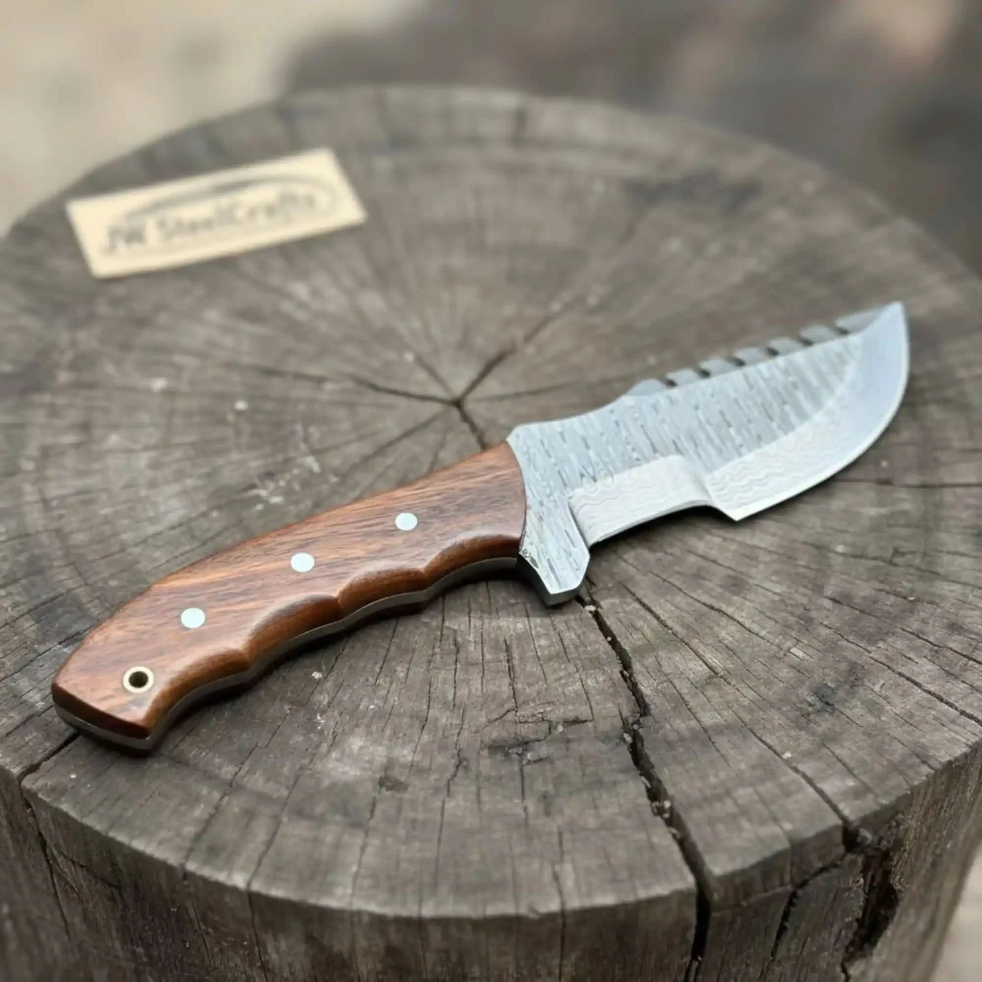 Damascus Tracker Knife Multi Edge Fixed Blade Sawback Outdoor Tool by JW SteelCrafts, Damascus knife detail photo 2