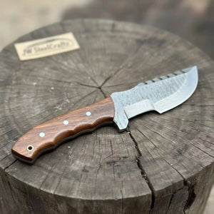 Damascus Tracker Knife Multi Edge Fixed Blade Sawback Outdoor Tool