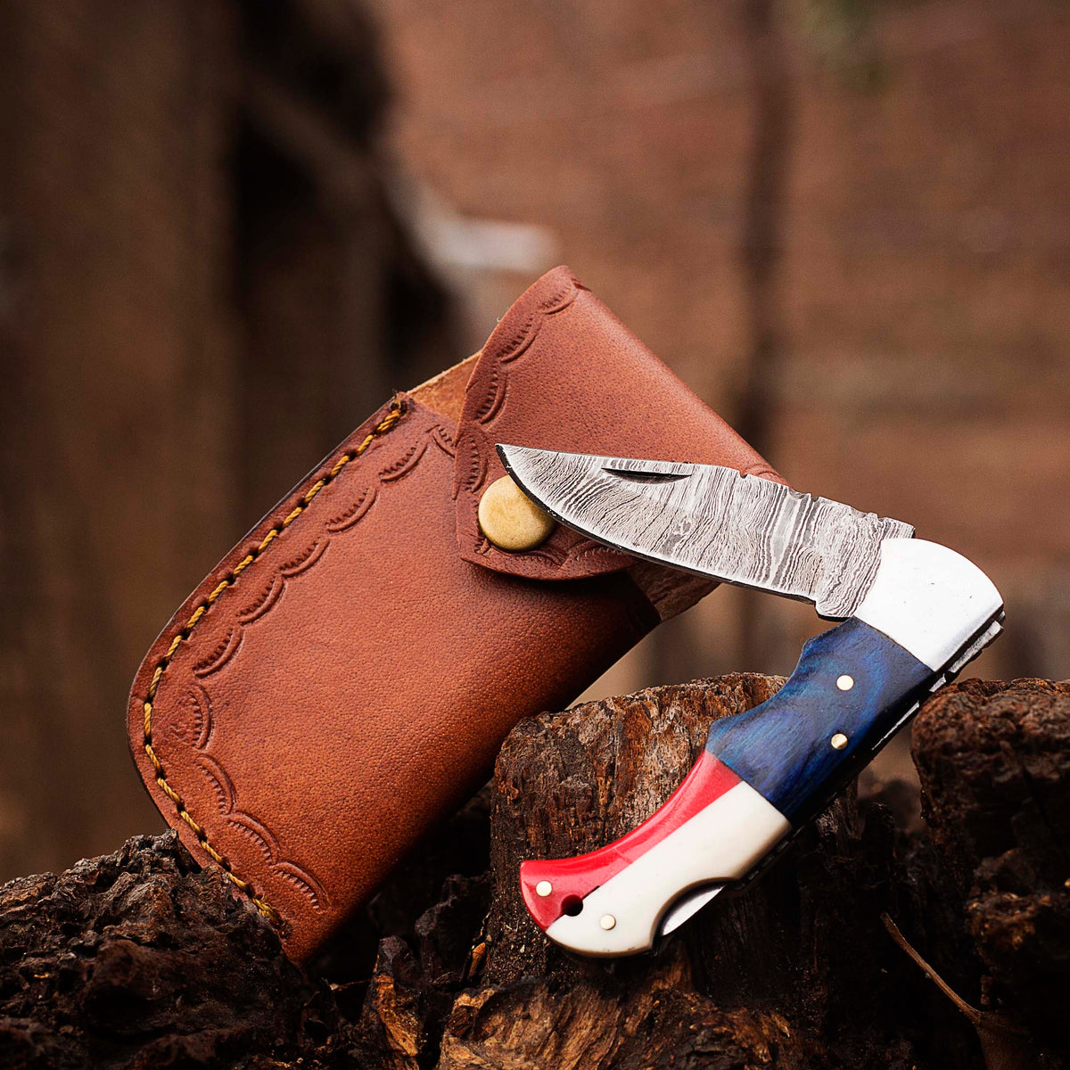 Damascus steel Folding Pocket Knife by Teton Twist Knives – view 1