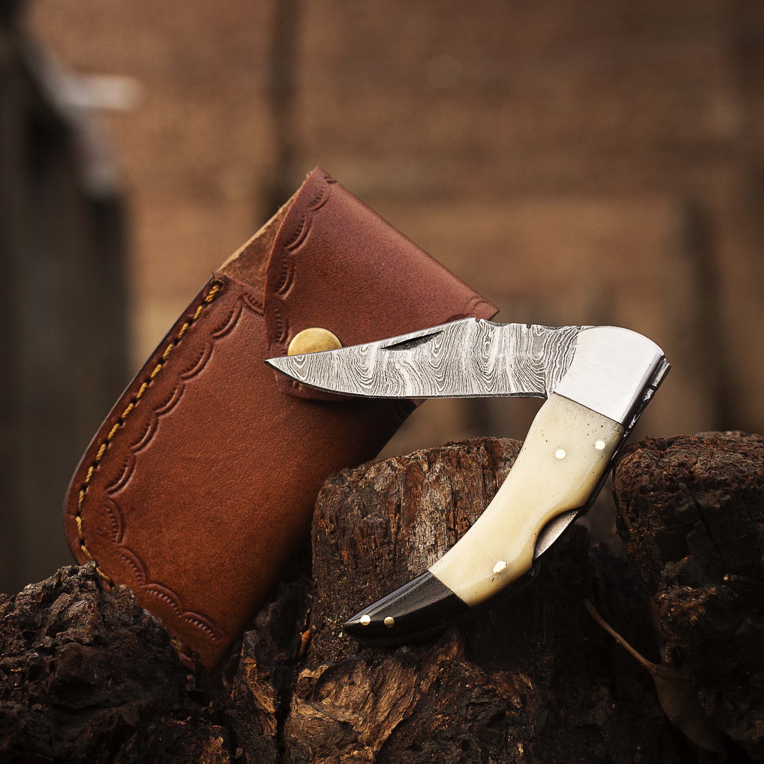 Damascus steel Folding Pocket Knife by Teton Twist Knives – view 1