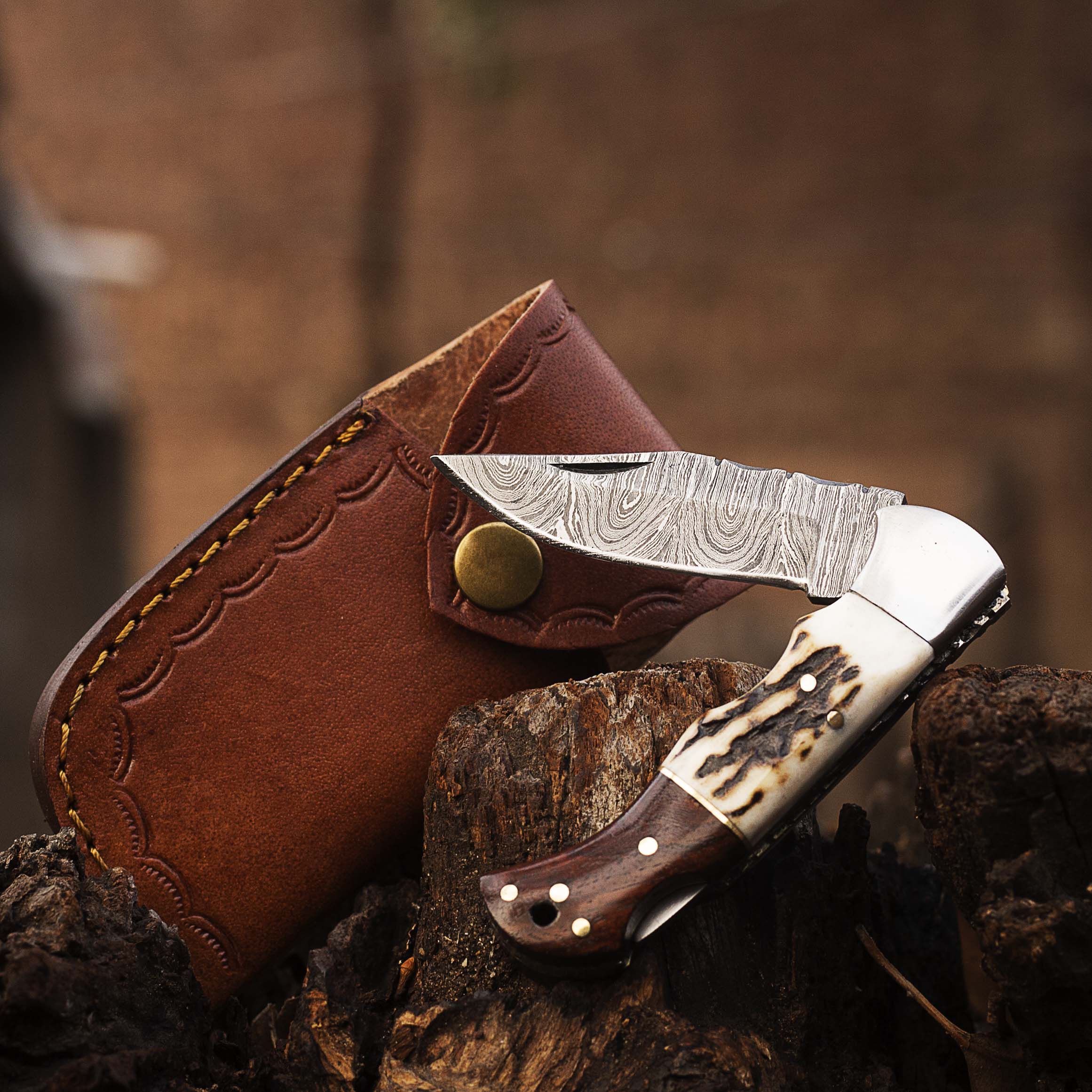 Damascus steel Folding Pocket Knife by Teton Twist Knives – view 1