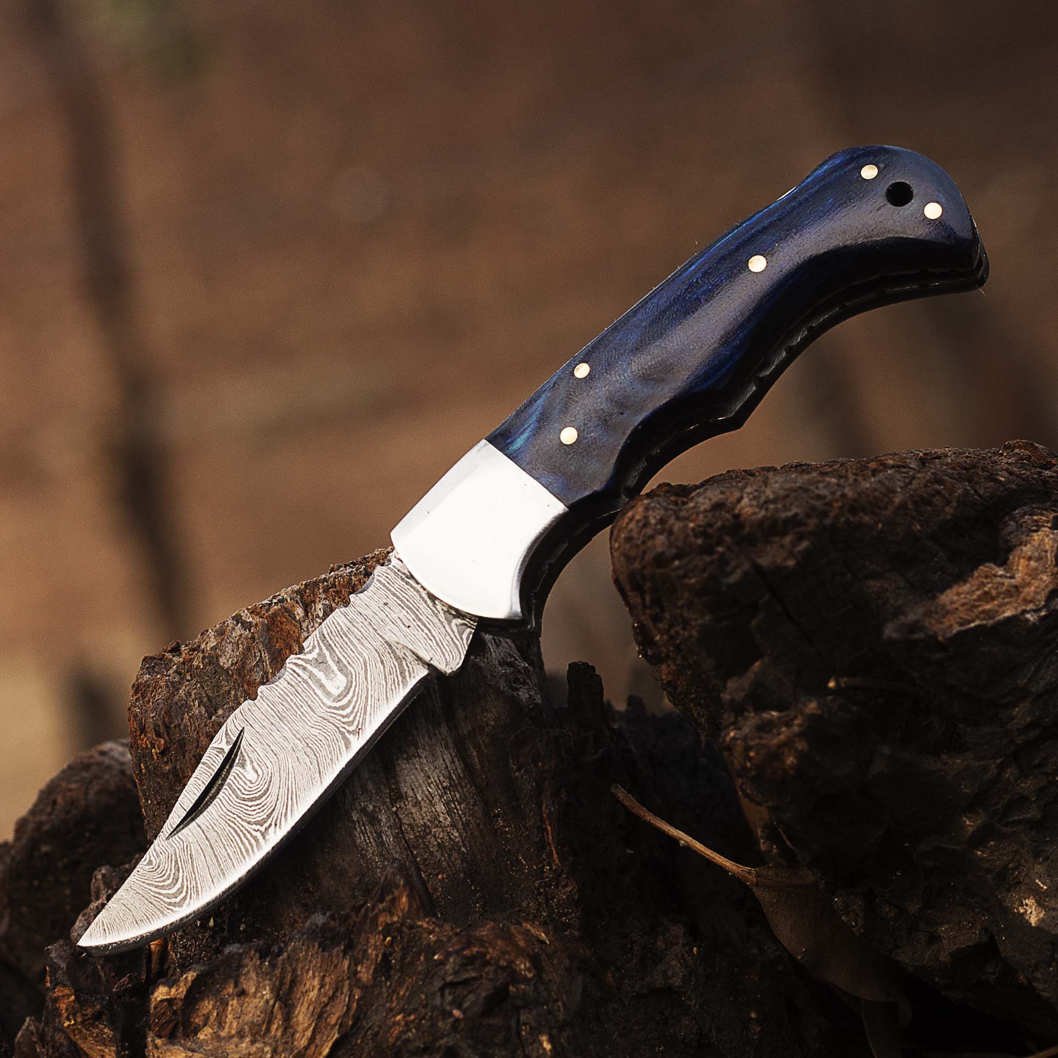 Damascus steel Folding Pocket Knife with Exotic wood Handle by Teton Twist Knives – view 2