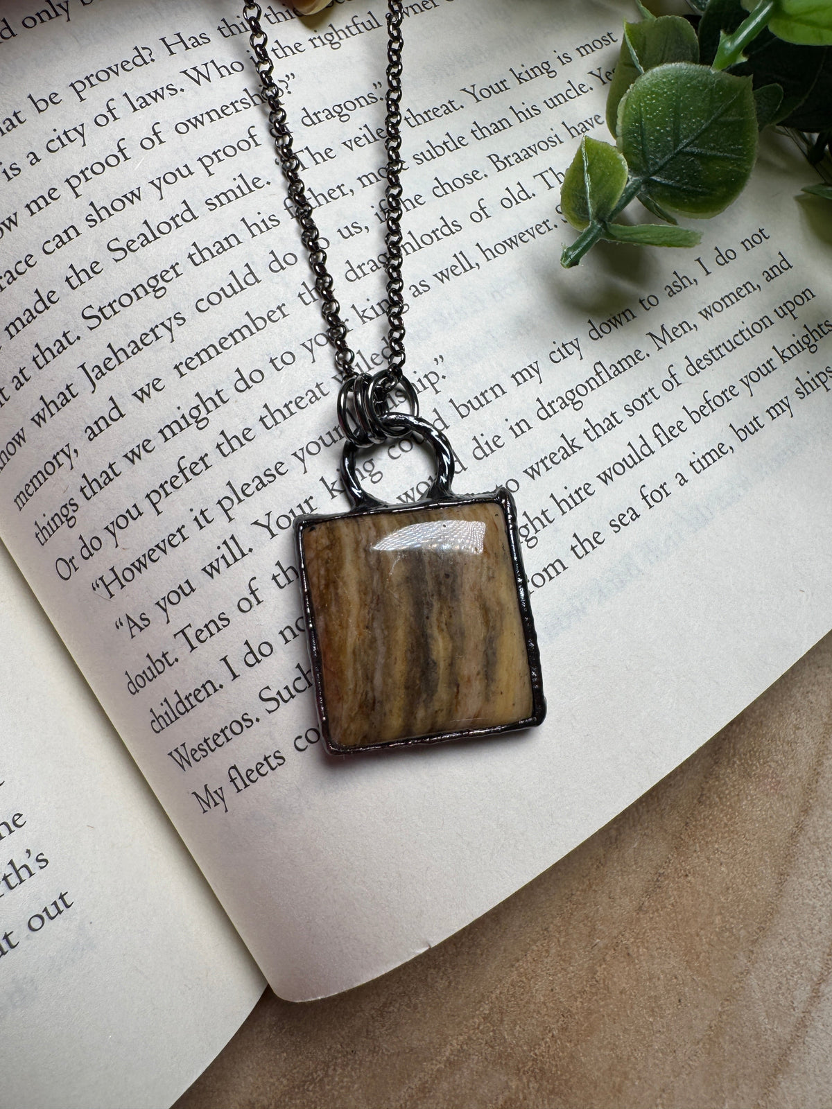 Black Moonstone Necklace detail view by Copper Ashes