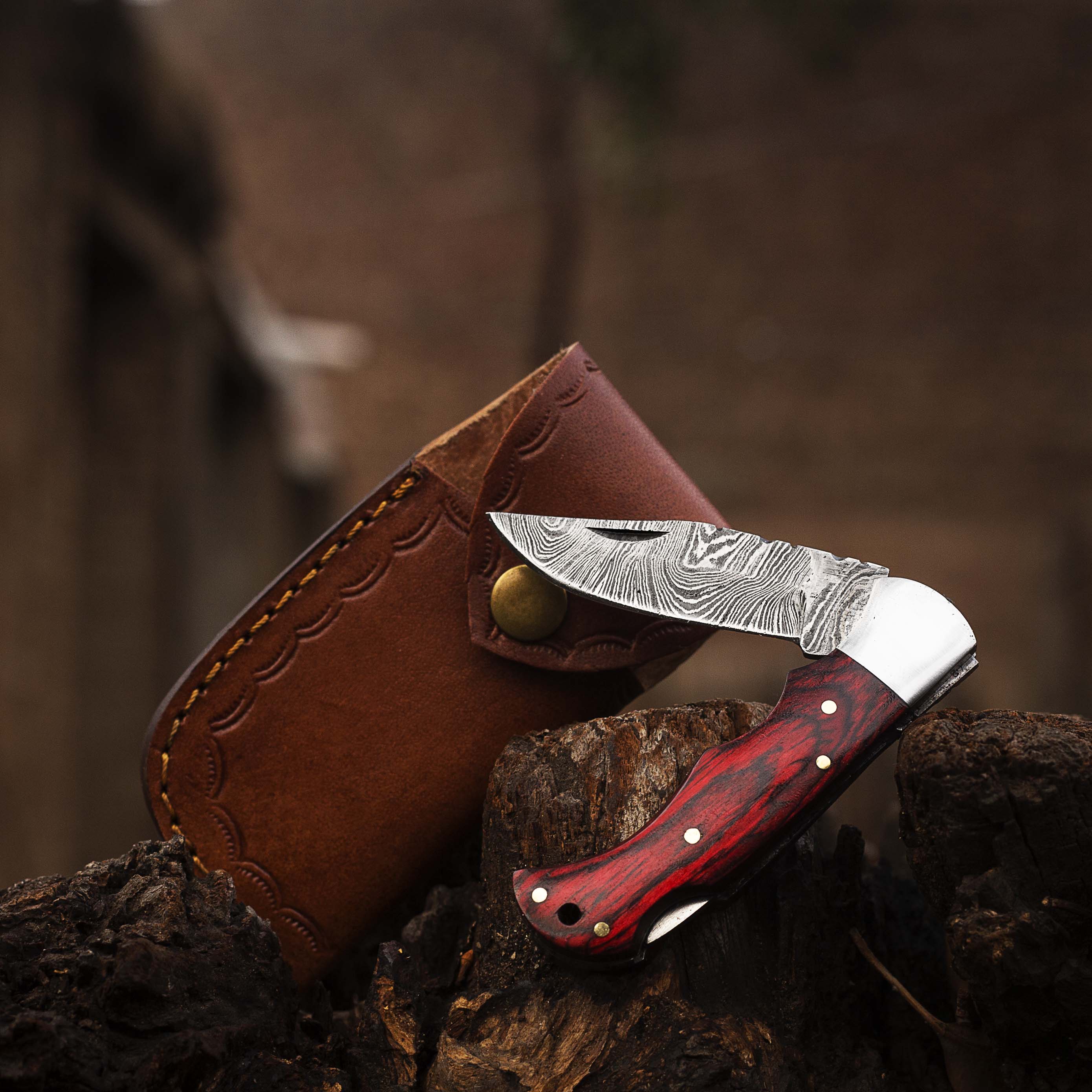 Damascus steel Folding Pocket Knife with Exotic wood Handle by Teton Twist Knives – view 1