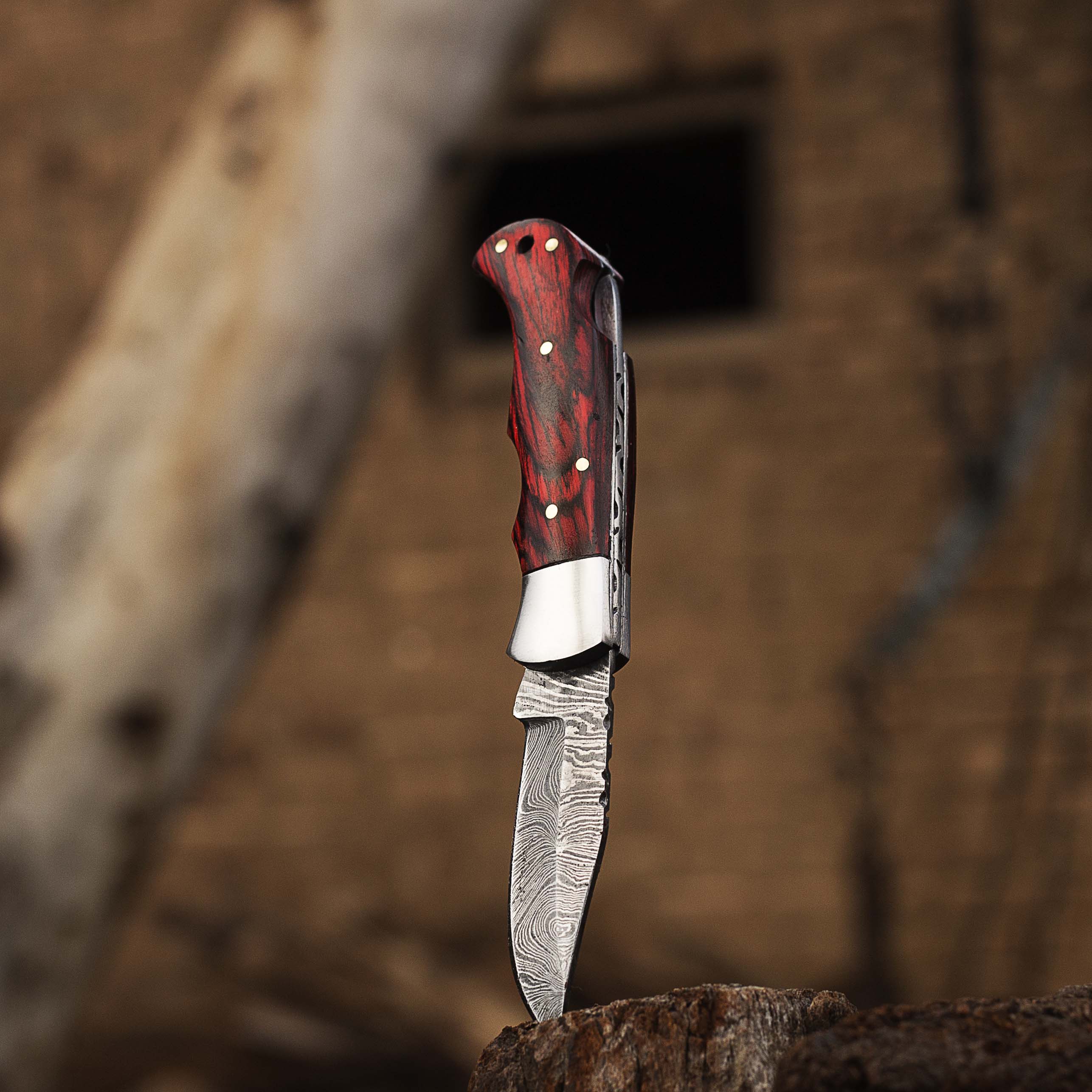 Damascus steel Folding Pocket Knife with Exotic wood Handle by Teton Twist Knives – view 2