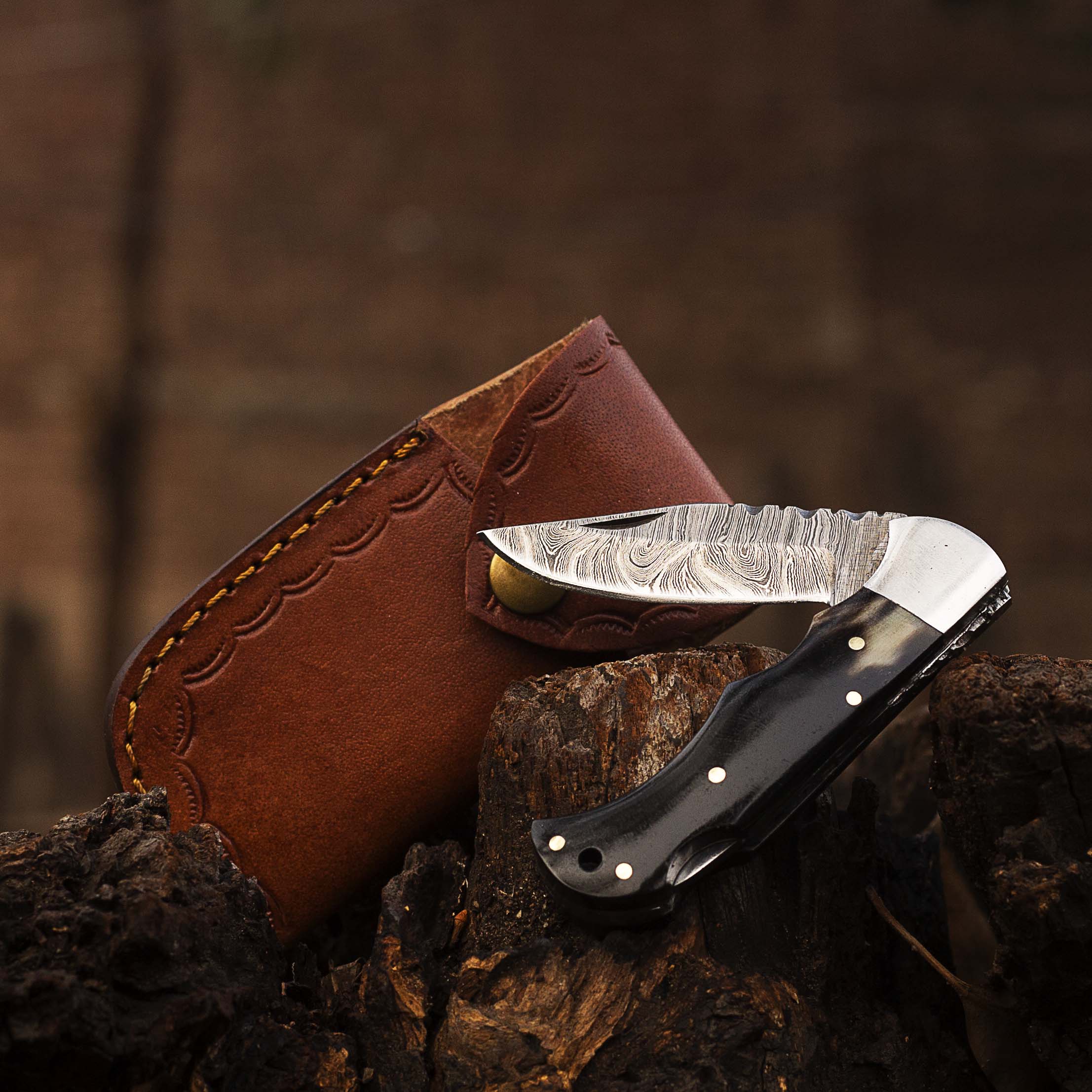 Damascus steel Folding Pocket Knife by Teton Twist Knives – view 1