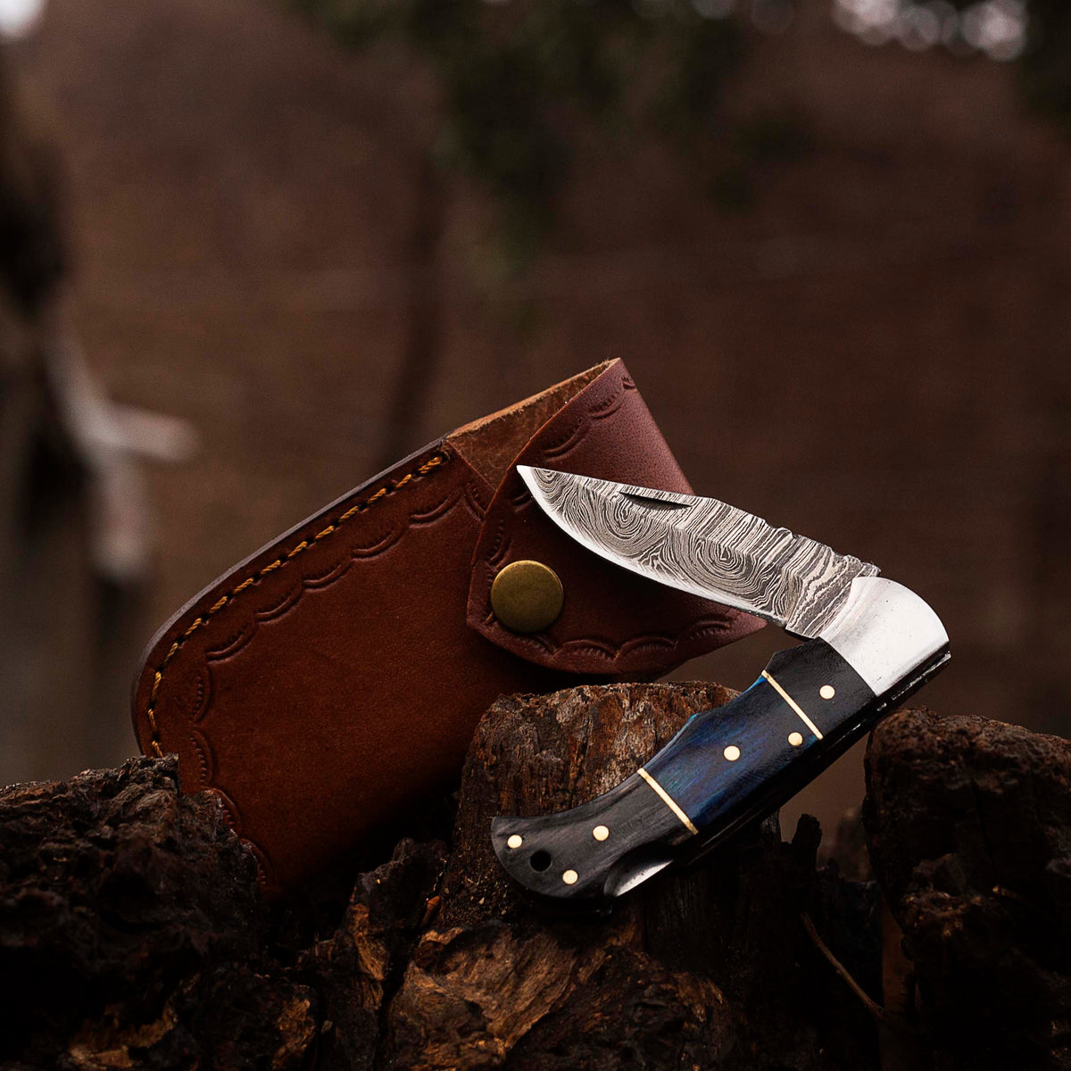 Damascus steel Folding Pocket Knife with Exotic wood Handle by Teton Twist Knives – view 1