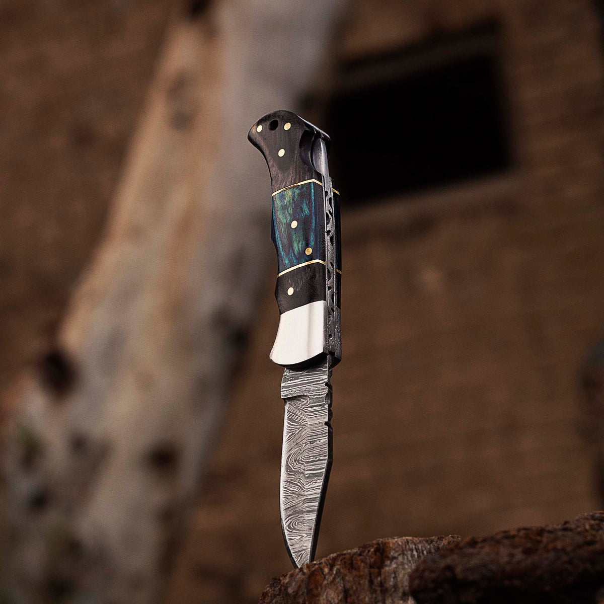 Damascus steel Folding Pocket Knife with Exotic wood Handle by Teton Twist Knives – view 2