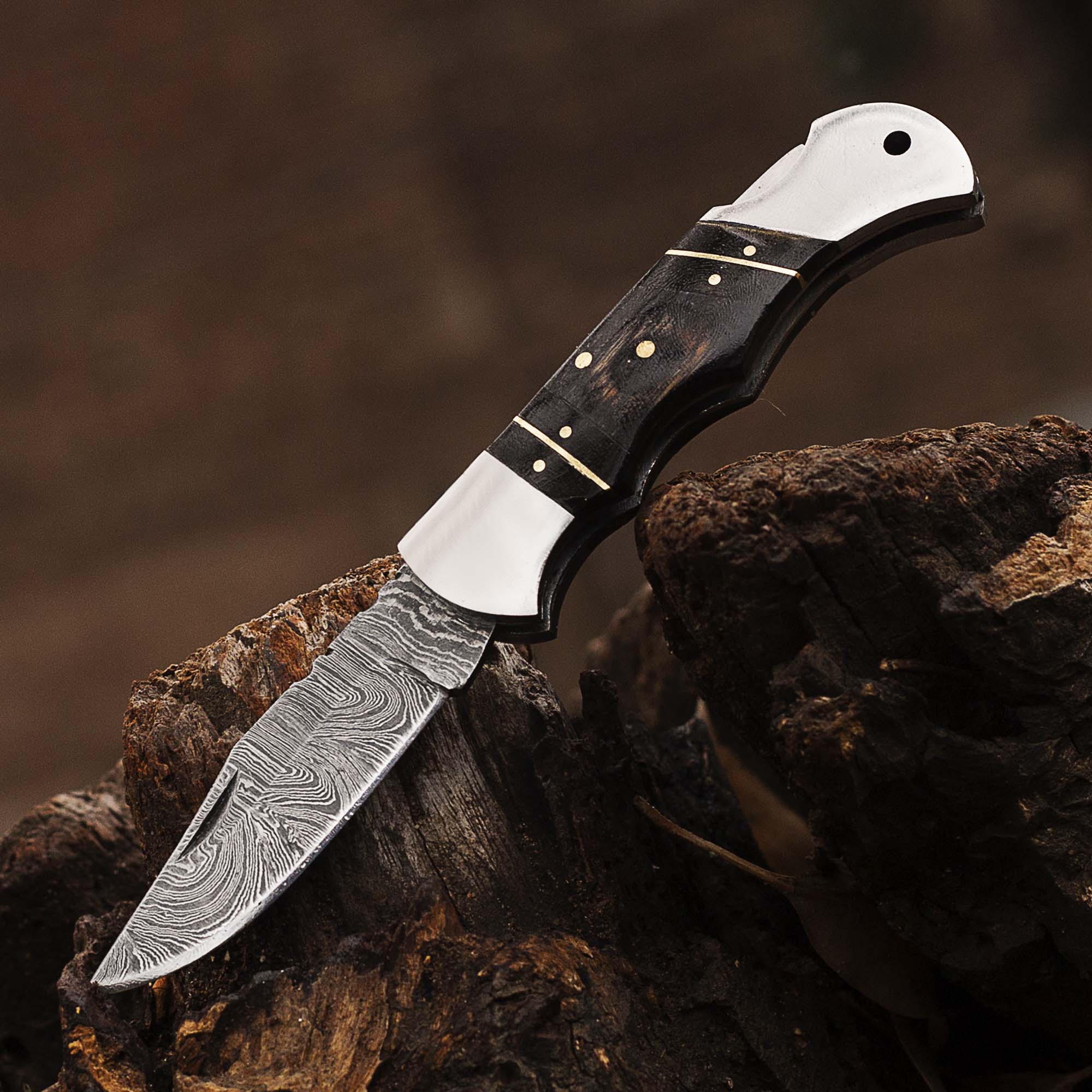 Damascus steel Folding Pocket Knife with Exotic wood Handle by Teton Twist Knives – view 2