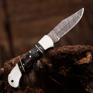 Personalized Damascus Pocket Folding Knife 6.5", Camping Hiking Damascus Pocket Knife, Groomsmen Gift, Gift for Husband, Gift for Him