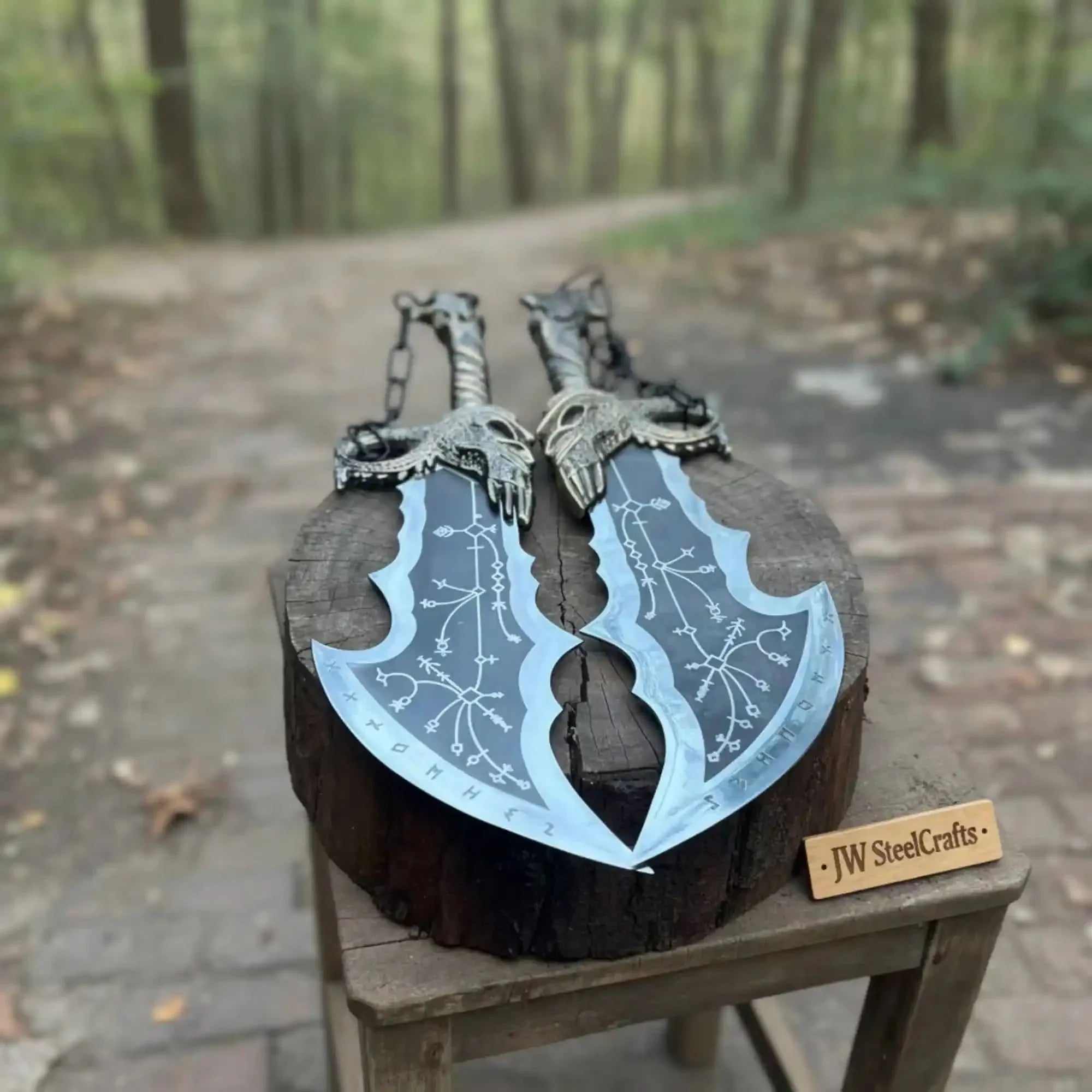 Twin Chaos Replica Inspired Crescent Edge Decorative Sharp Display Pair by JW SteelCrafts, scented candle detail photo 2