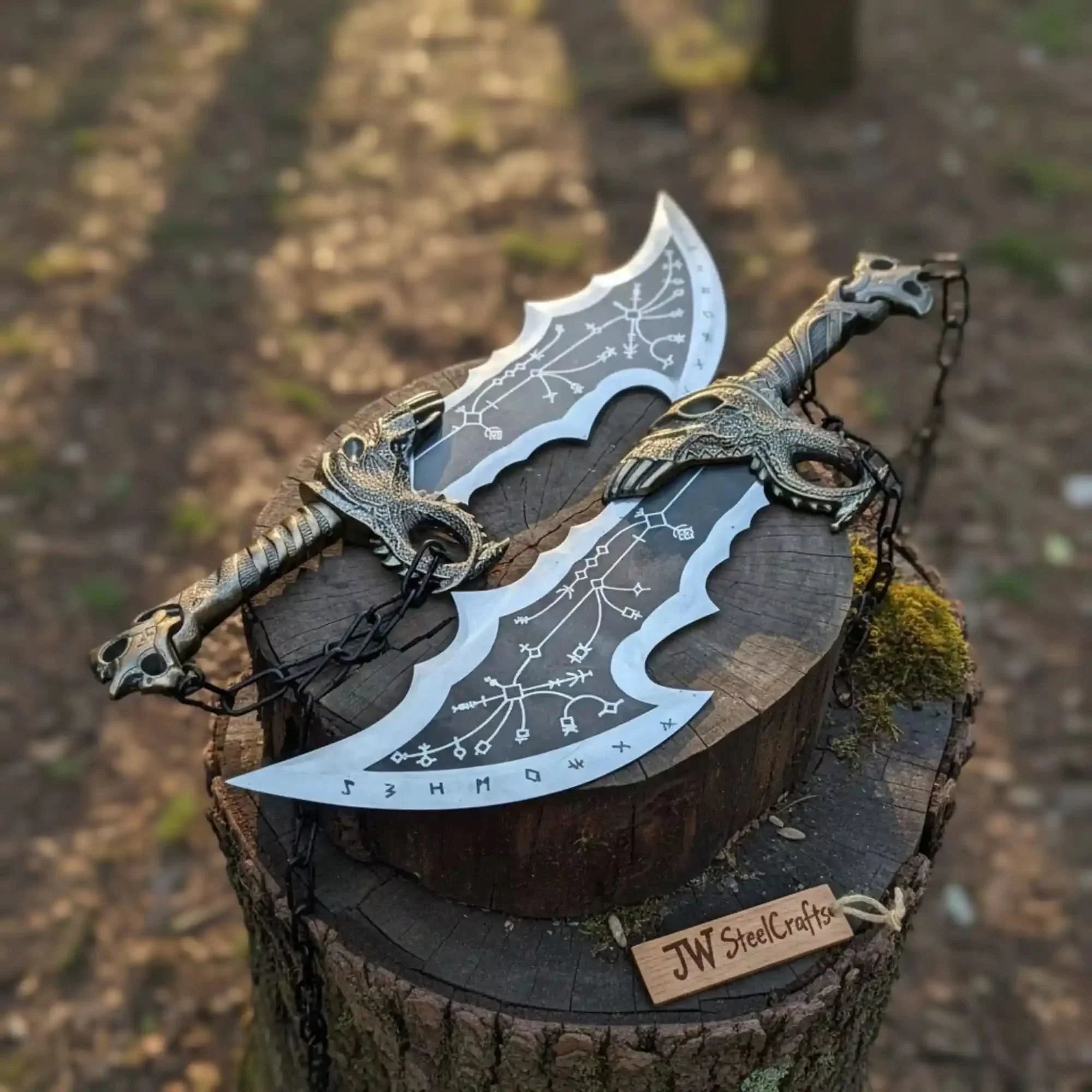 Twin Chaos Replica Inspired Crescent Edge Decorative Sharp Display Pair by JW SteelCrafts, scented candle main product photo
