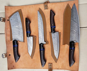 Custom Handmade Chef Knives Set / Kitchen Knives Set / 5Pcs Chef Set / Damascus Blades Chef Knives Set / BBQ Knives Set / Best gift item / Mother Day Gift / Professional Chef For Gift