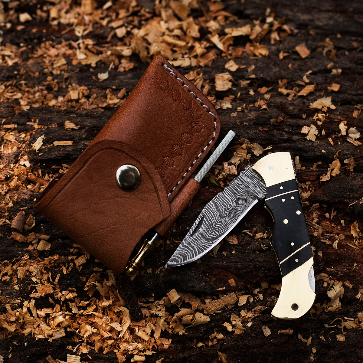 Damascus steel Folding Pocket Knife by Teton Twist Knives – view 1