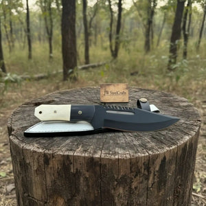 Straight Back Utility Knife 8” Blade Fixed Blade Filework Spine Bone Handle with Sheath
