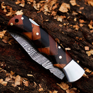 Personalized Damascus Pocket Folding Knife 6.5", Camping Hiking Damascus Pocket Knife, Groomsmen Gift, Gift for Husband, Gift for Him