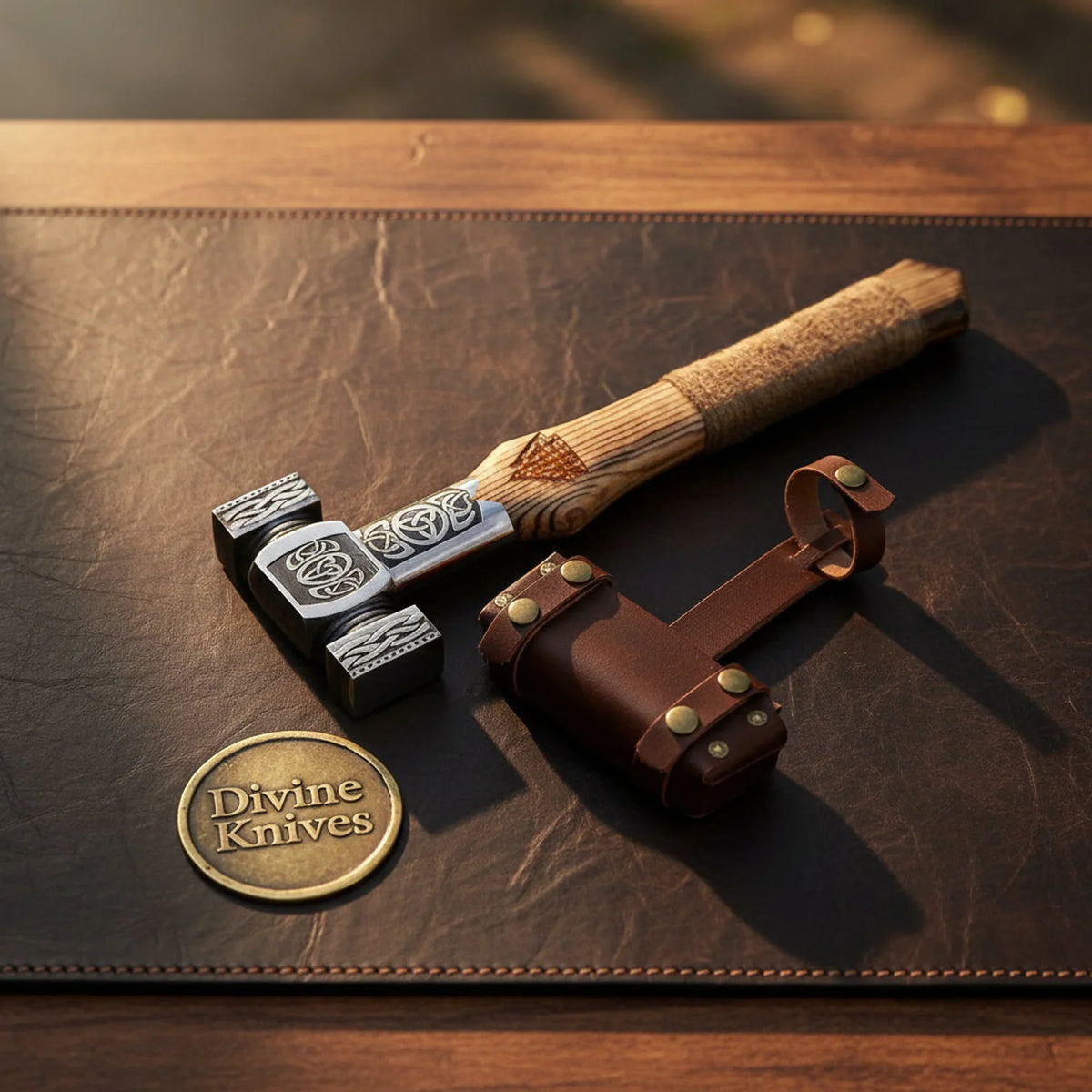 Norse Viking Sledgehammer with Wood Handle and Leather Holder by Divine Knives