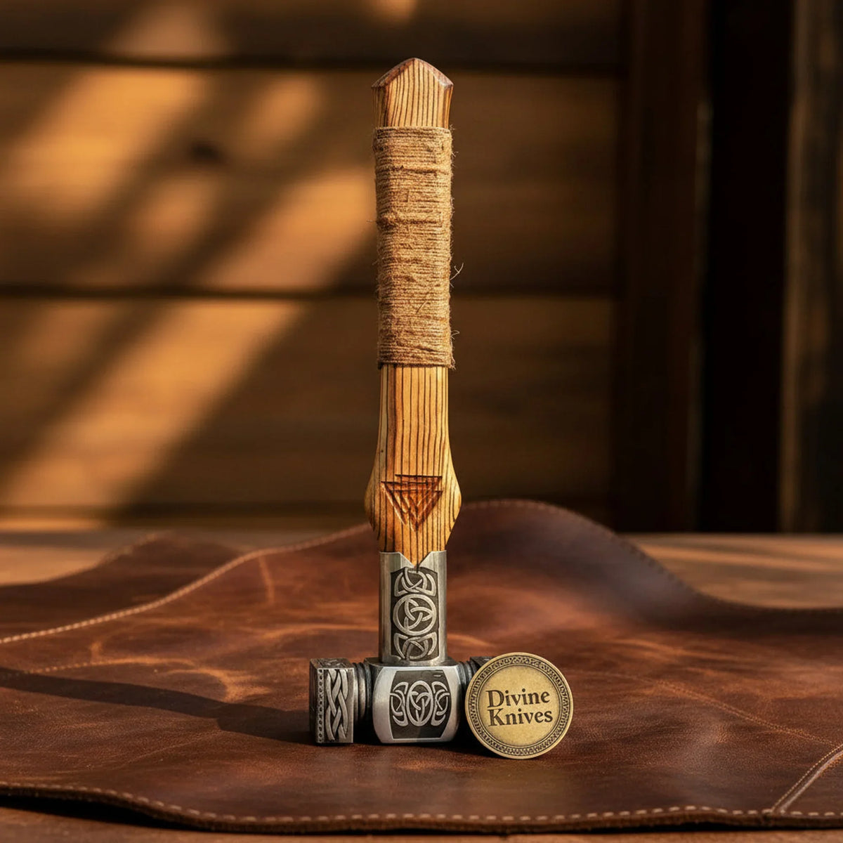 Norse Viking Sledgehammer with Wood Handle and Leather Holder detail view 2 by Divine Knives