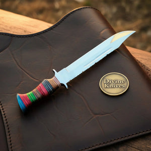 Multi-Color Stacked Clip Point Bowie with Bright Layered Handle