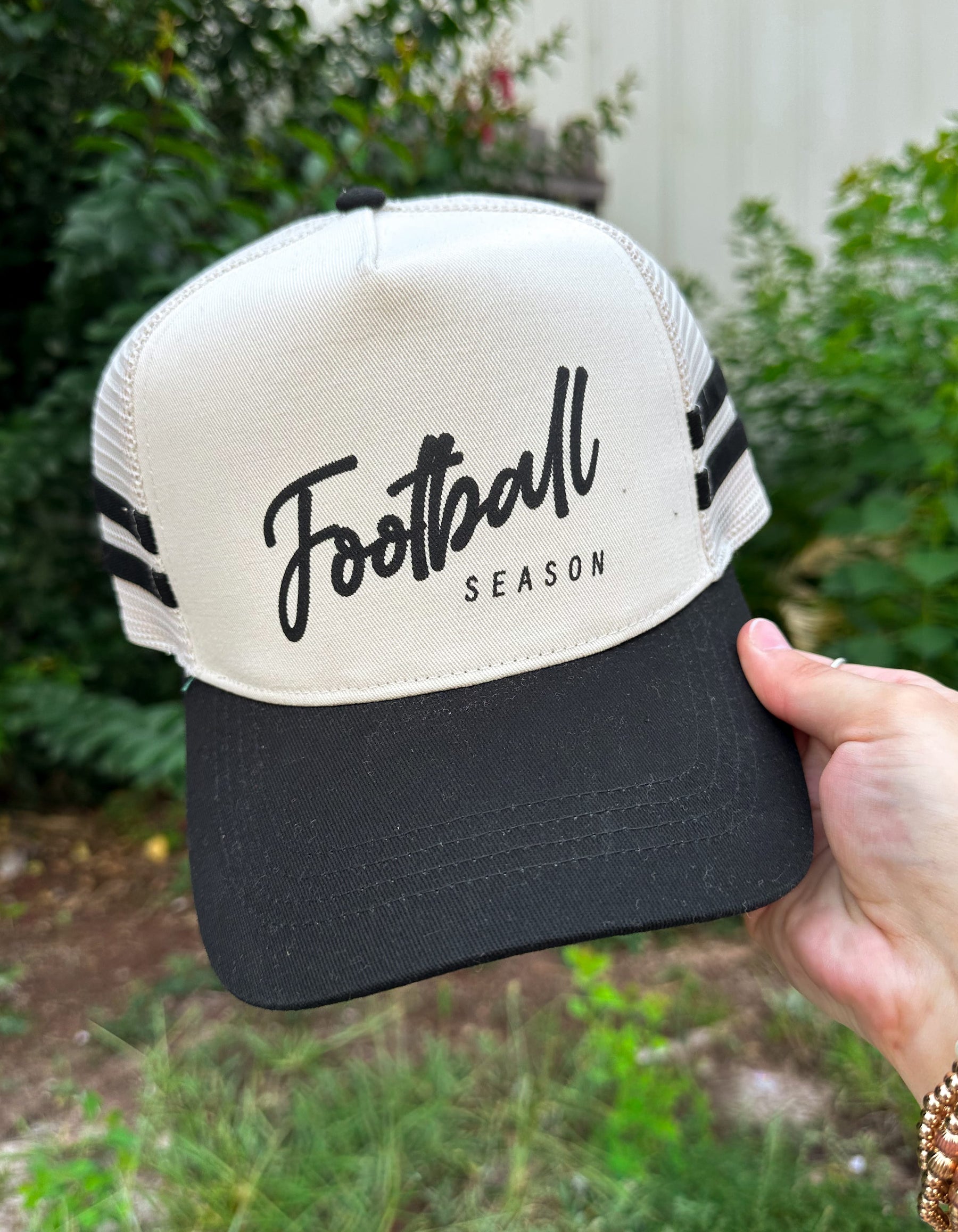 Football Season Black Striped Canvas Trucker Hat