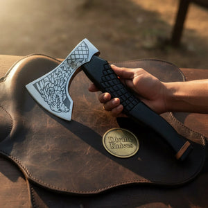 Dragon Engraved Viking Bearded Axe with Textured Dark Wood Handle