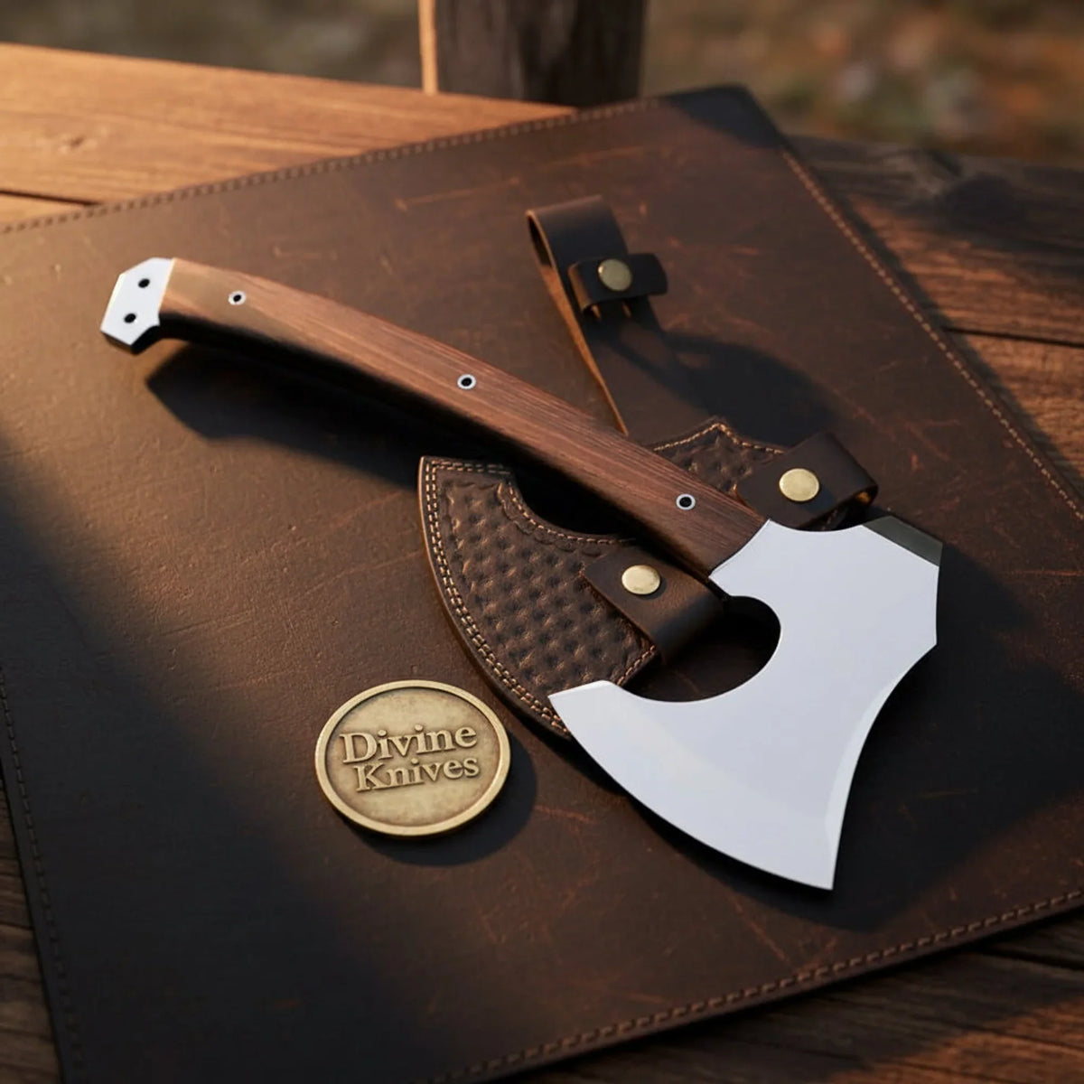 Eye Cutout Viking Tomahawk Hatchet with Large Cutout and Wood Handle by Divine Knives
