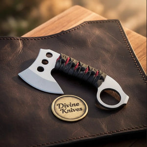 Paracord Wrapped Arctic Knuckle Hatchet with Finger Ring and Cord Grip